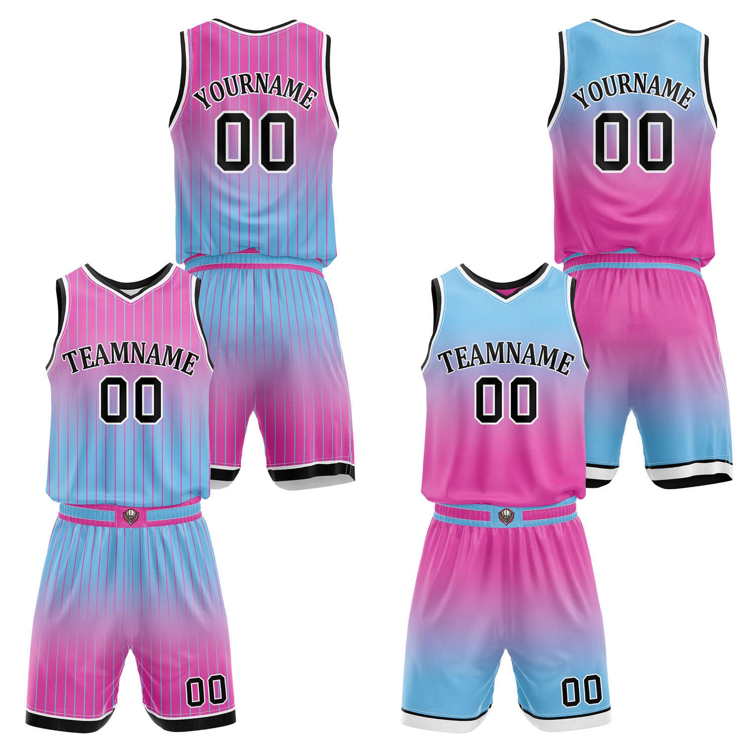 Custom Reversible Pink Blue Gradient Striped Basketball Uniform Set | Team & Player Name - Vosoli