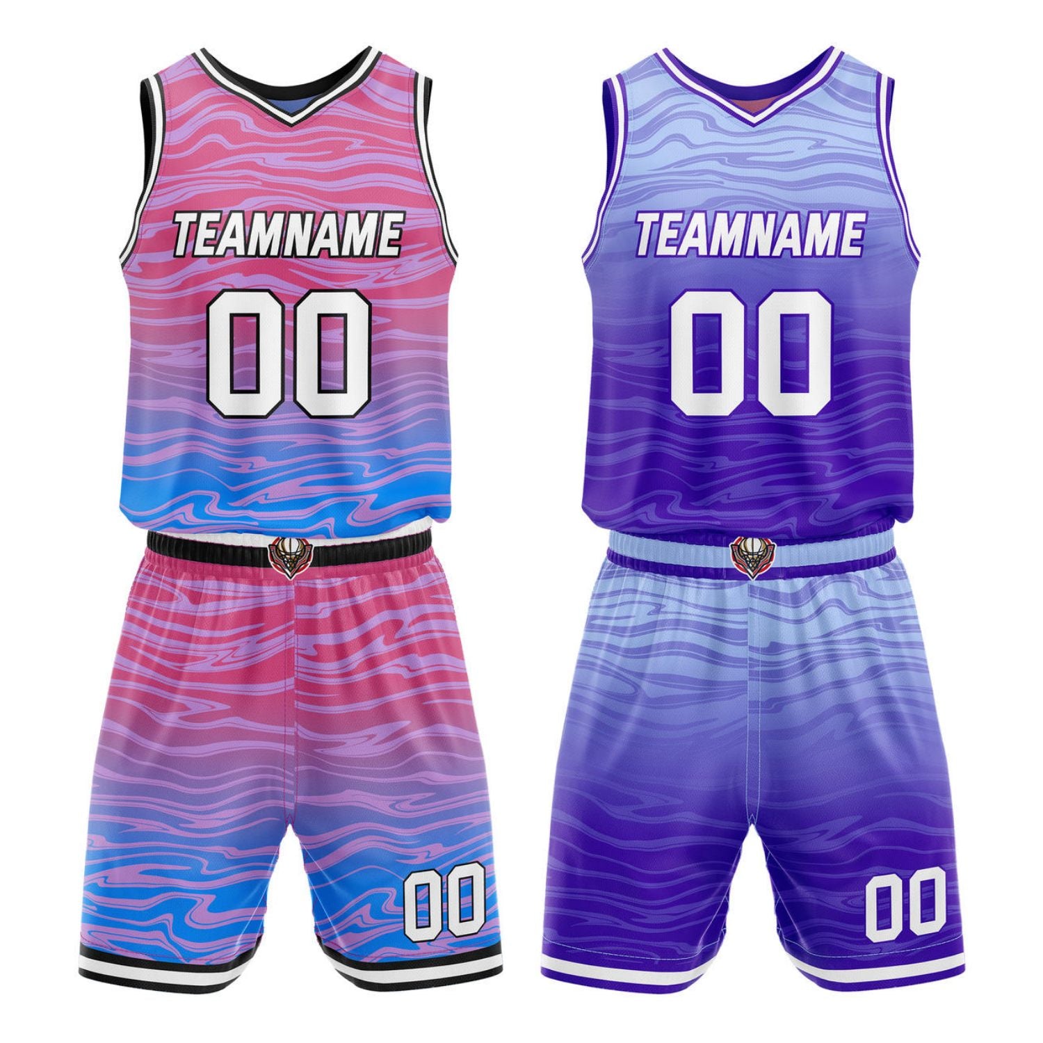 Custom Reversible Pink-Blue & Purple-Gradient Basketball Jersey Set - Personalized Team Name, Number & LOGO | Vosoli