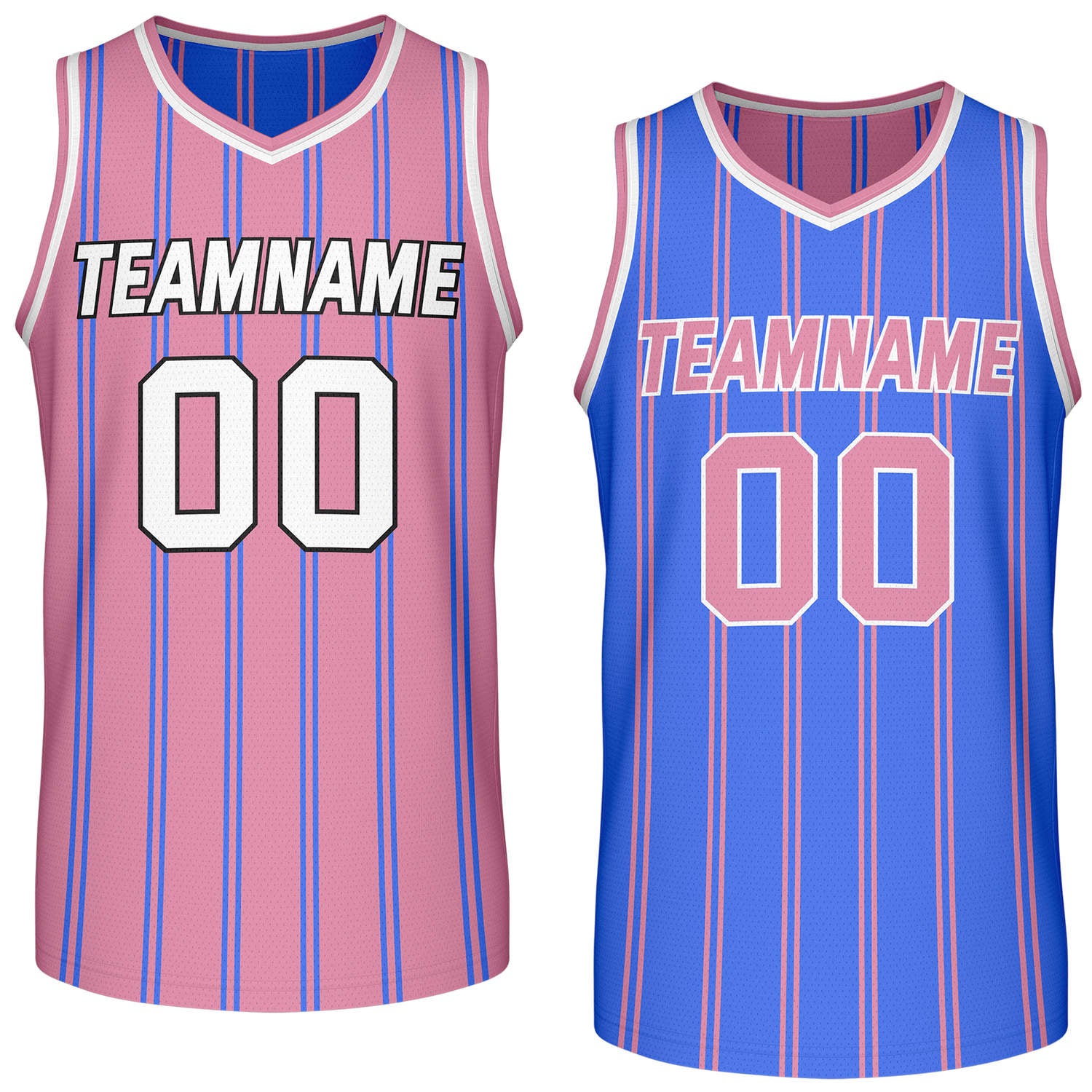 Custom Reversible Pink Blue Striped Basketball Jersey | Team Name & Number - Vosoli