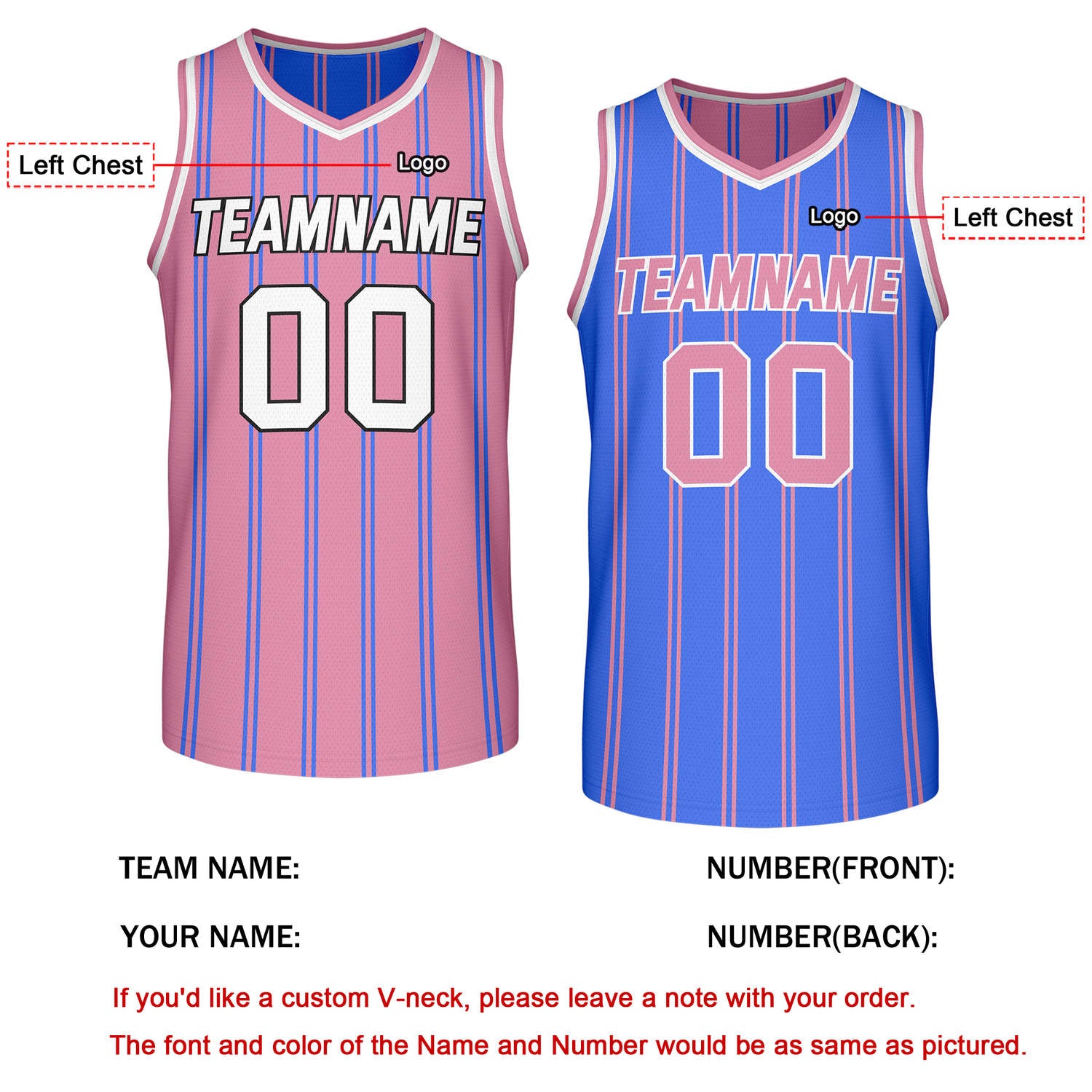 Custom Reversible Pink Blue Striped Basketball Jersey | Team Name & Number - Vosoli