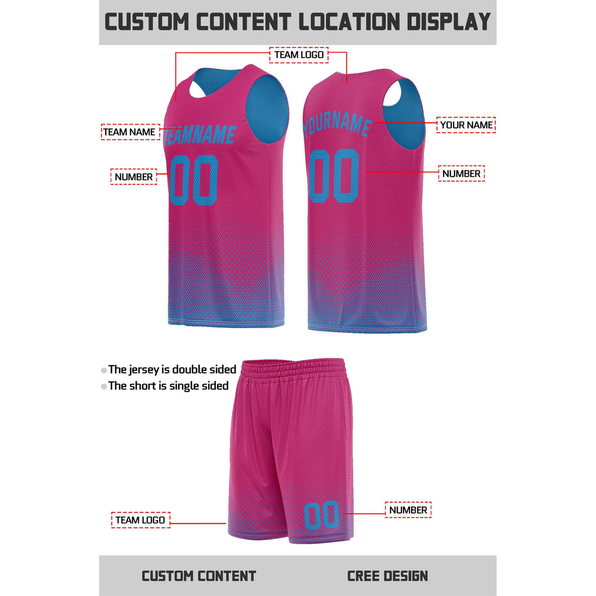 Custom Reversible Pink & Cyan Mesh Basketball Uniform | Personalized Team Set | Vosoli
