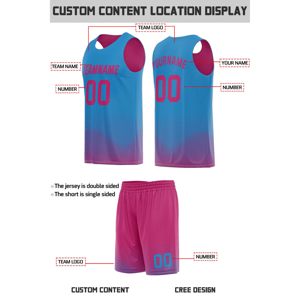 Custom Reversible Pink & Cyan Mesh Basketball Uniform | Personalized Team Set | Vosoli