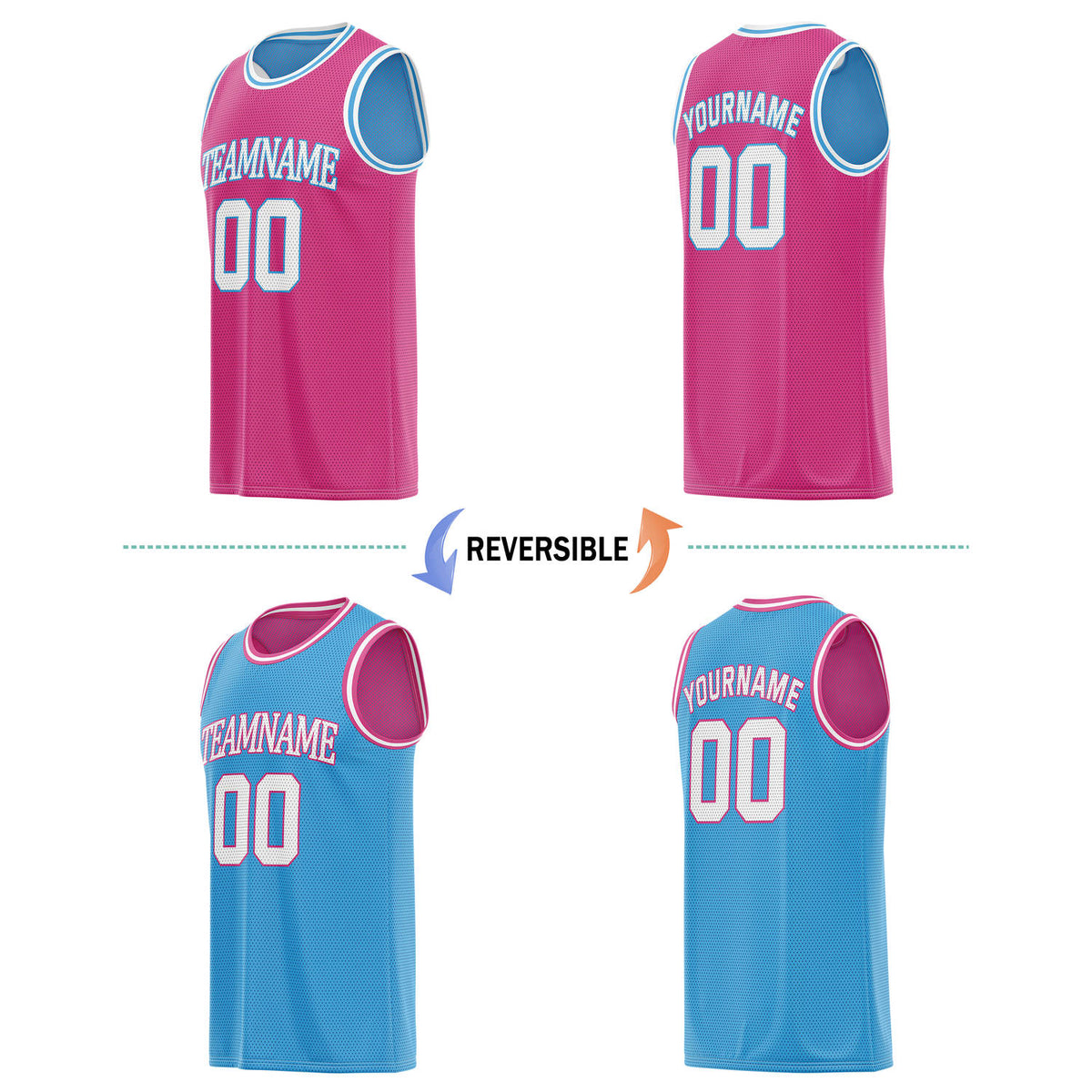 Custom Reversible Pink & Light Blue Basketball Jersey | Personalized Team Name & Number - Vosoli
