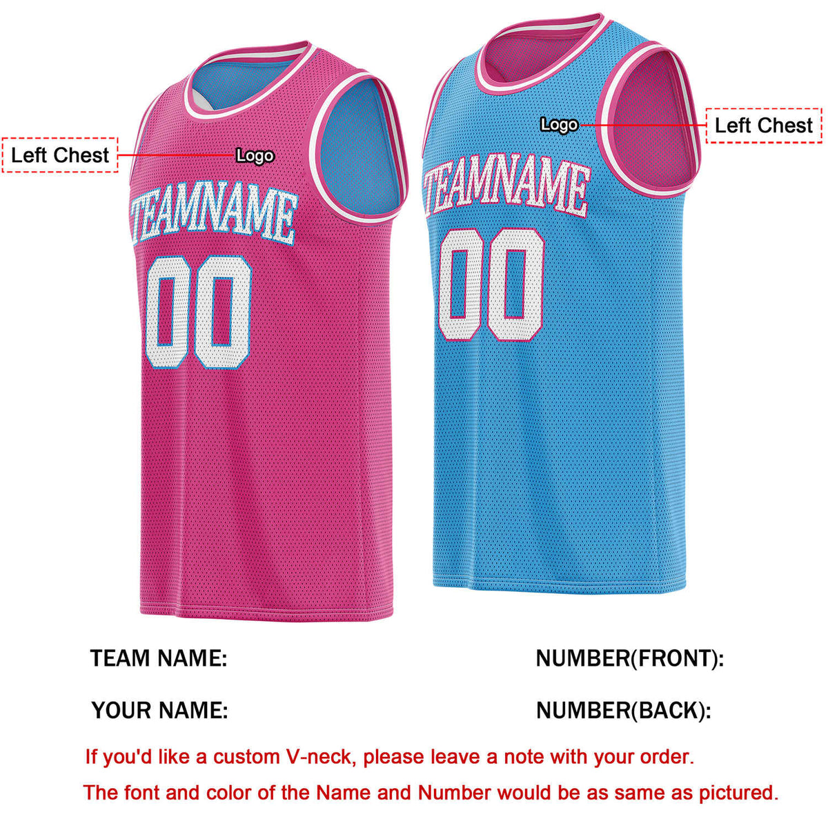 Custom Reversible Pink & Light Blue Basketball Jersey | Personalized Team Name & Number - Vosoli