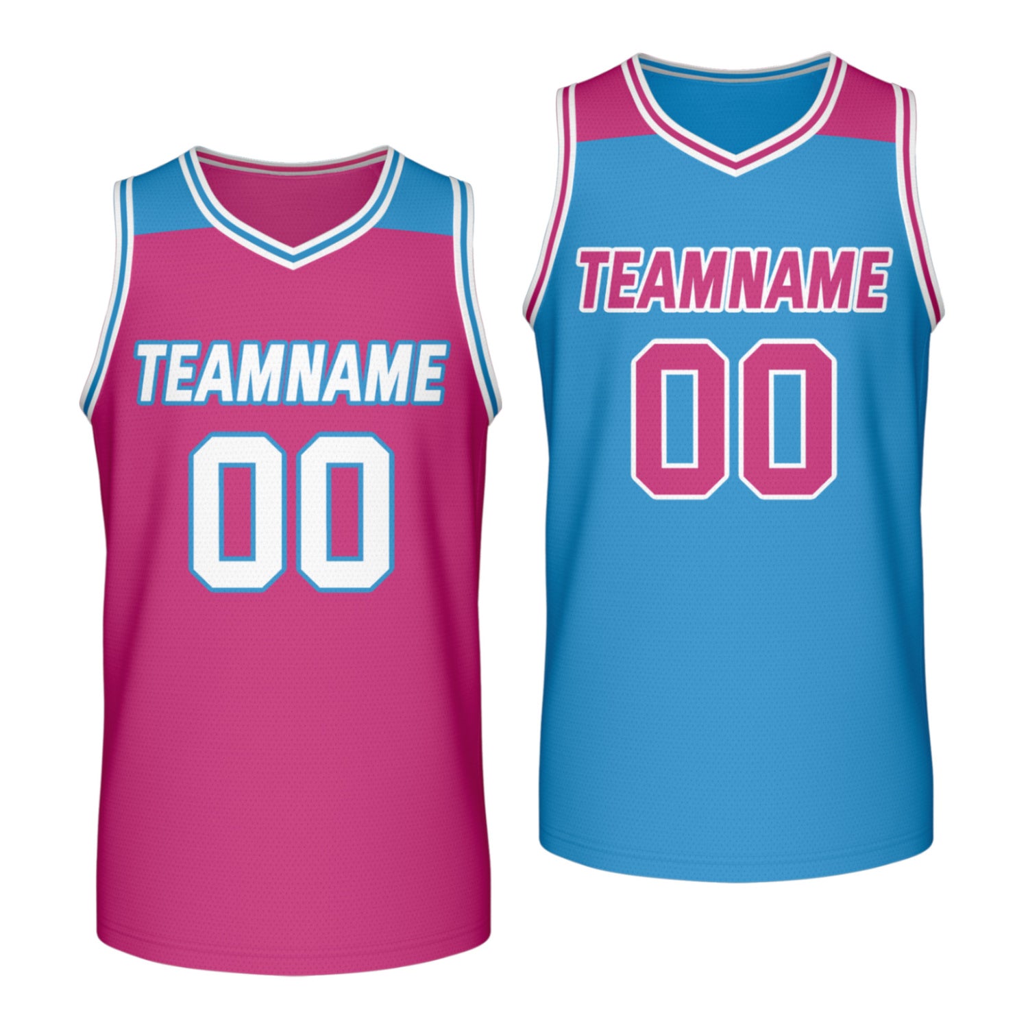 Custom reversible pink light blue basketball jersey, personalized team name number Logo breathable Mesh sports top for men women youth game practice - Vosoli