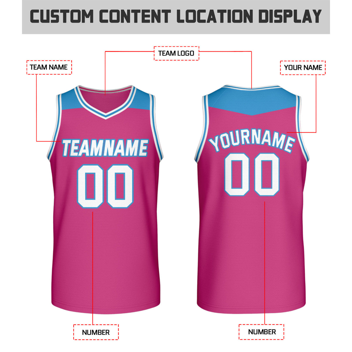 Custom Reversible Pink & Light Blue Mesh Basketball Jersey | Personalized Team Jersey | Vosoli
