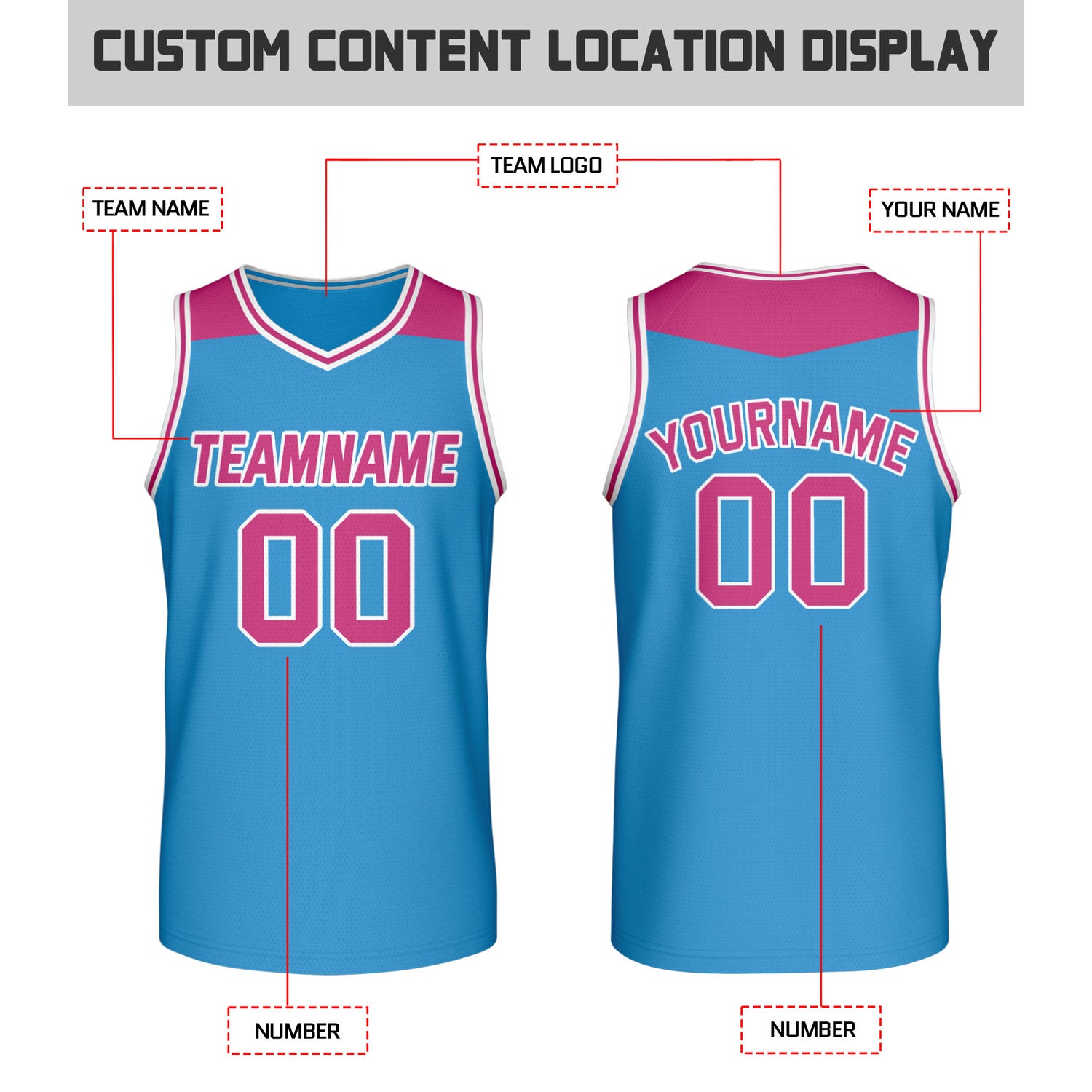 Custom Reversible Pink & Light Blue Mesh Basketball Jersey | Personalized Team Jersey | Vosoli