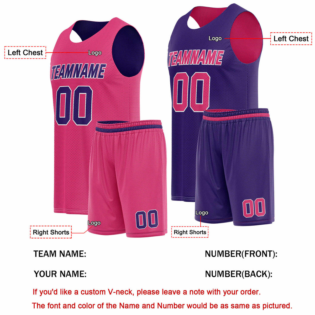 Custom Reversible Pink Navy Basketball Uniform Set | Team Name & Number - Vosoli