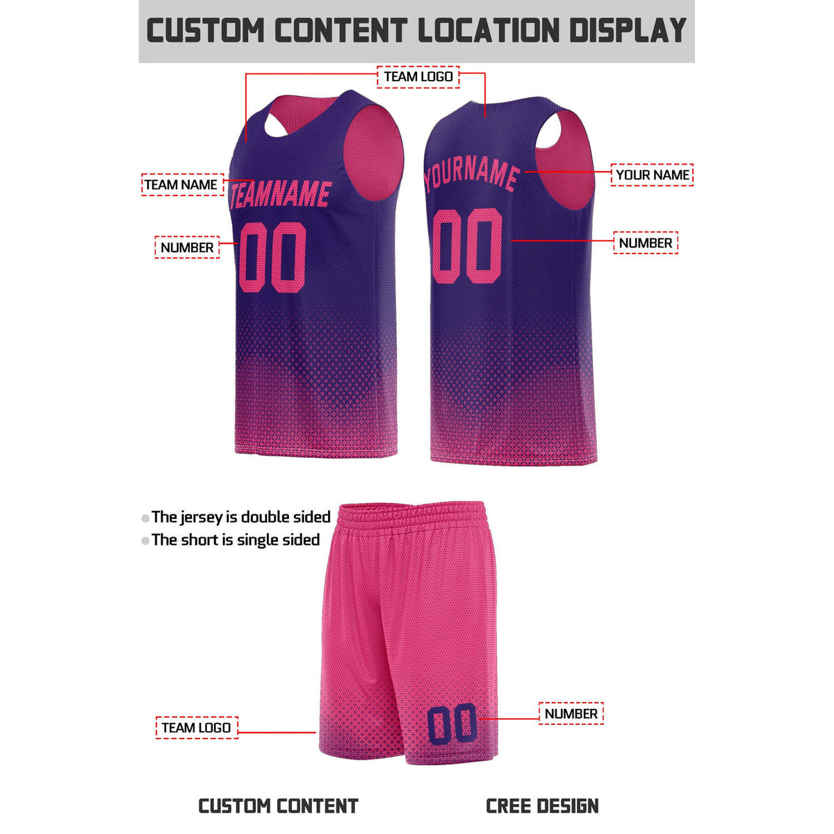 Custom Reversible Pink & Navy Mesh Basketball Uniform | Personalized Team Set | Vosoli