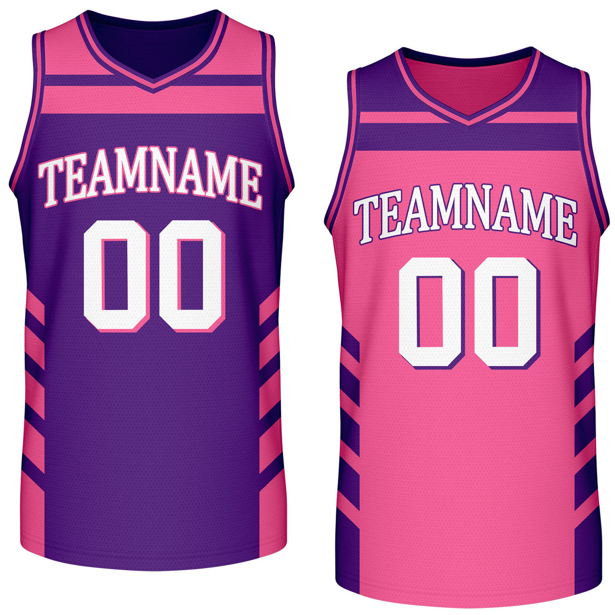 Custom reversible pink purple basketball jersey, personalized team name number logo breathable mesh sports top for men women youth game practice wear - Vosoli