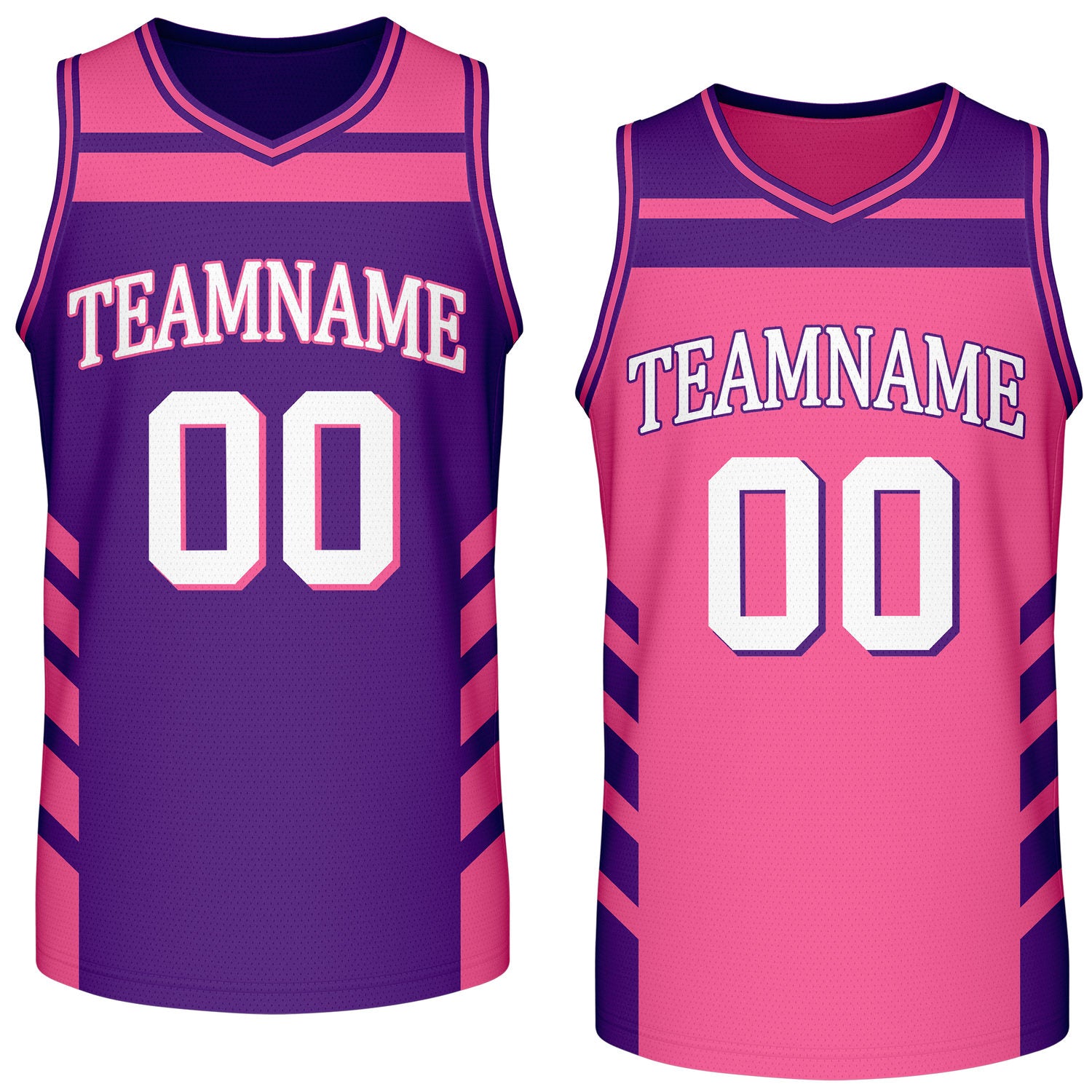 Custom reversible pink purple basketball jersey, personalized team name number logo breathable mesh sports top for men women youth game practice wear - Vosoli