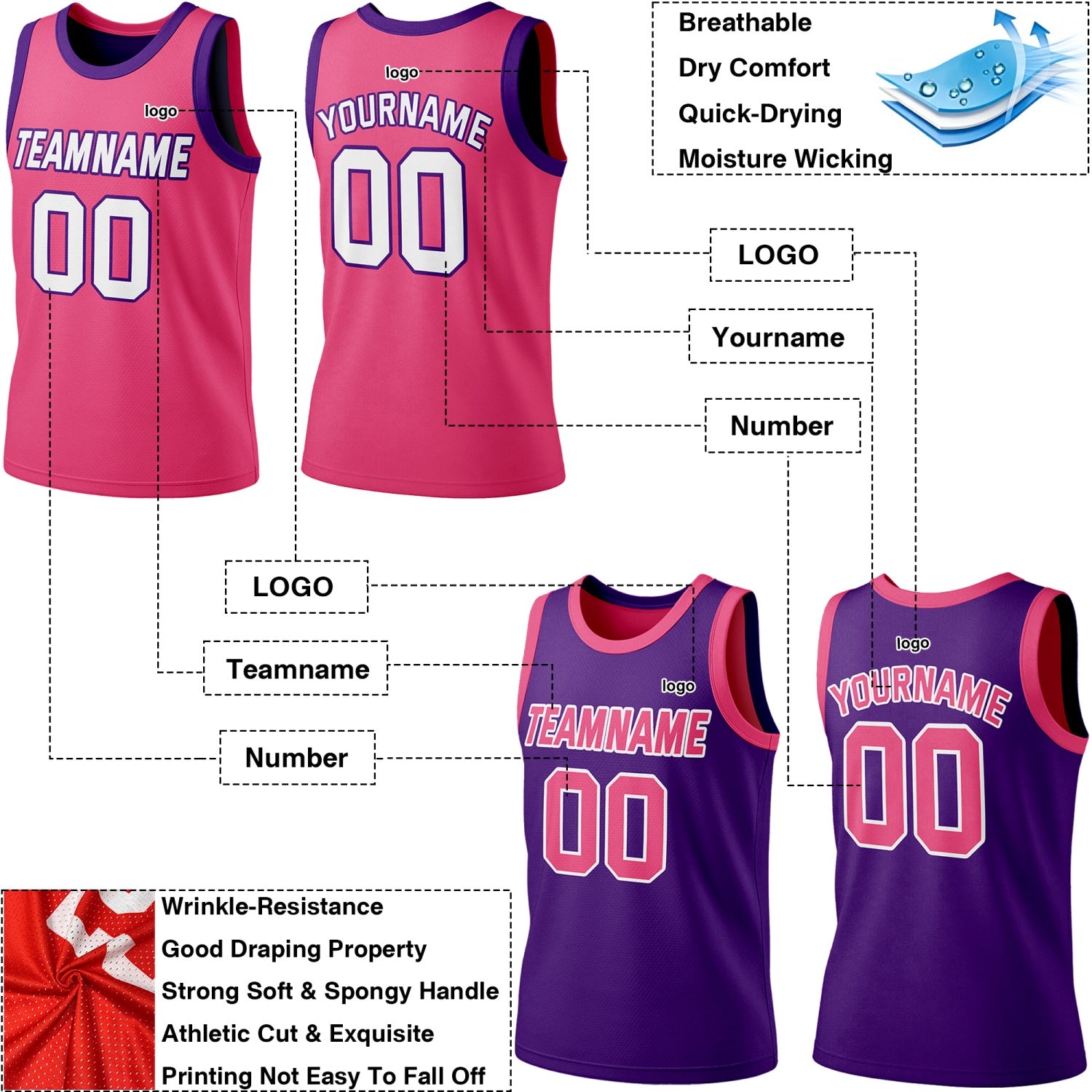 Custom Reversible Pink & Purple Basketball Jersey | Personalized Team Jersey | Vosoli