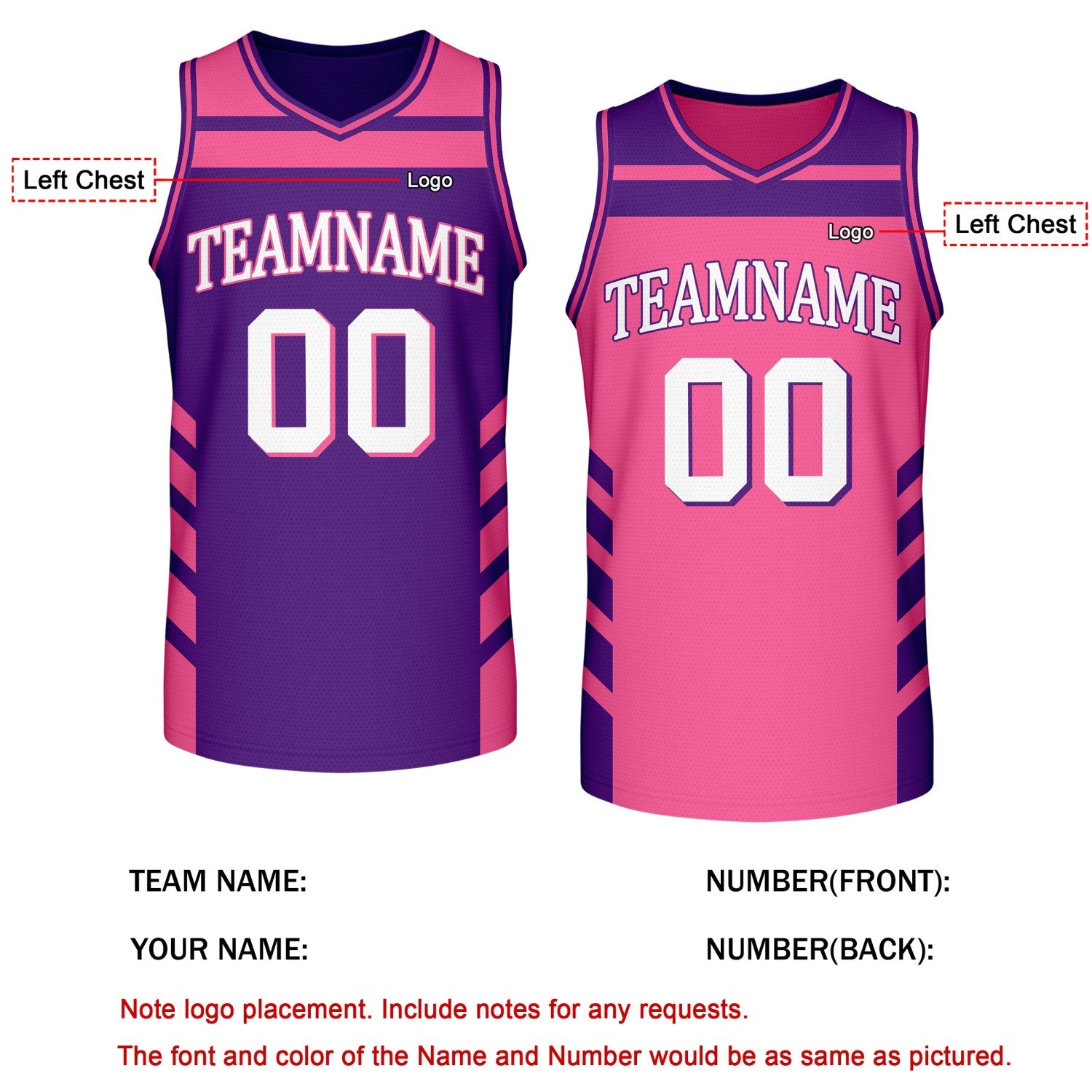 Custom Reversible Pink Purple Basketball Jersey | Personalized Team Jersey | Vosoli