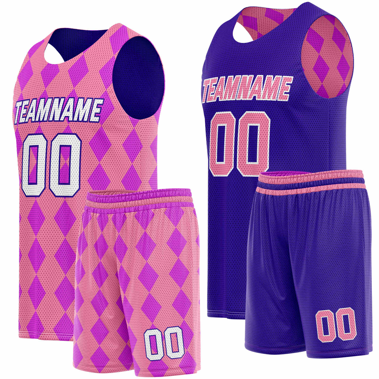 Custom Reversible Basketball Jersey + Shorts Set (Pink & Purple) - Personalized Team Name, Number & LOGO | Vosoli