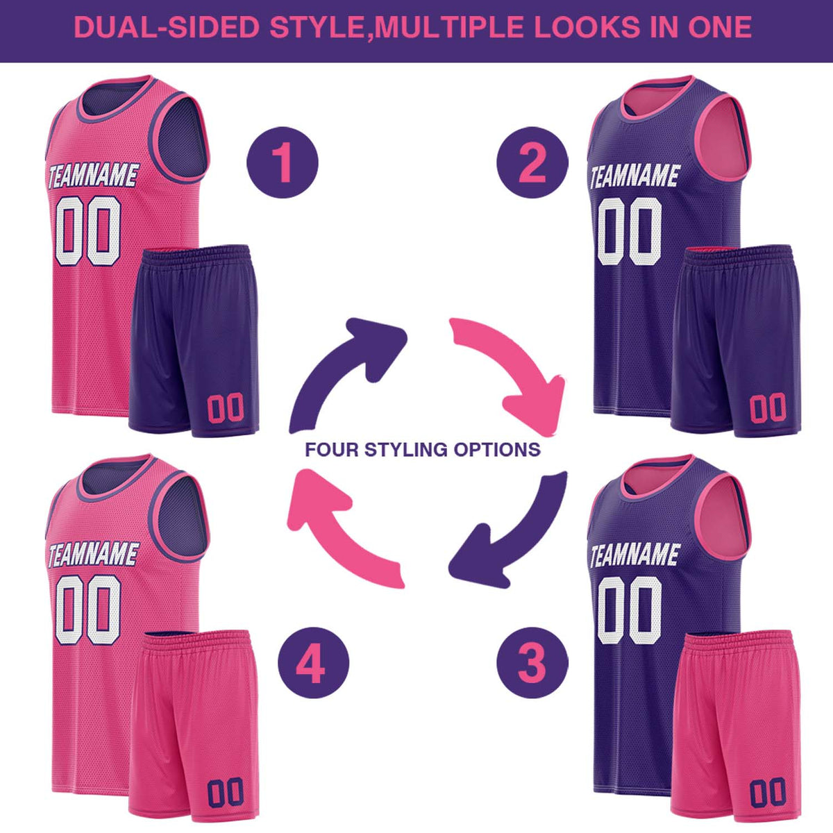 Custom Reversible Pink & Purple Basketball Uniform (Jersey + Shorts) | Personalized Team Set | Vosoli