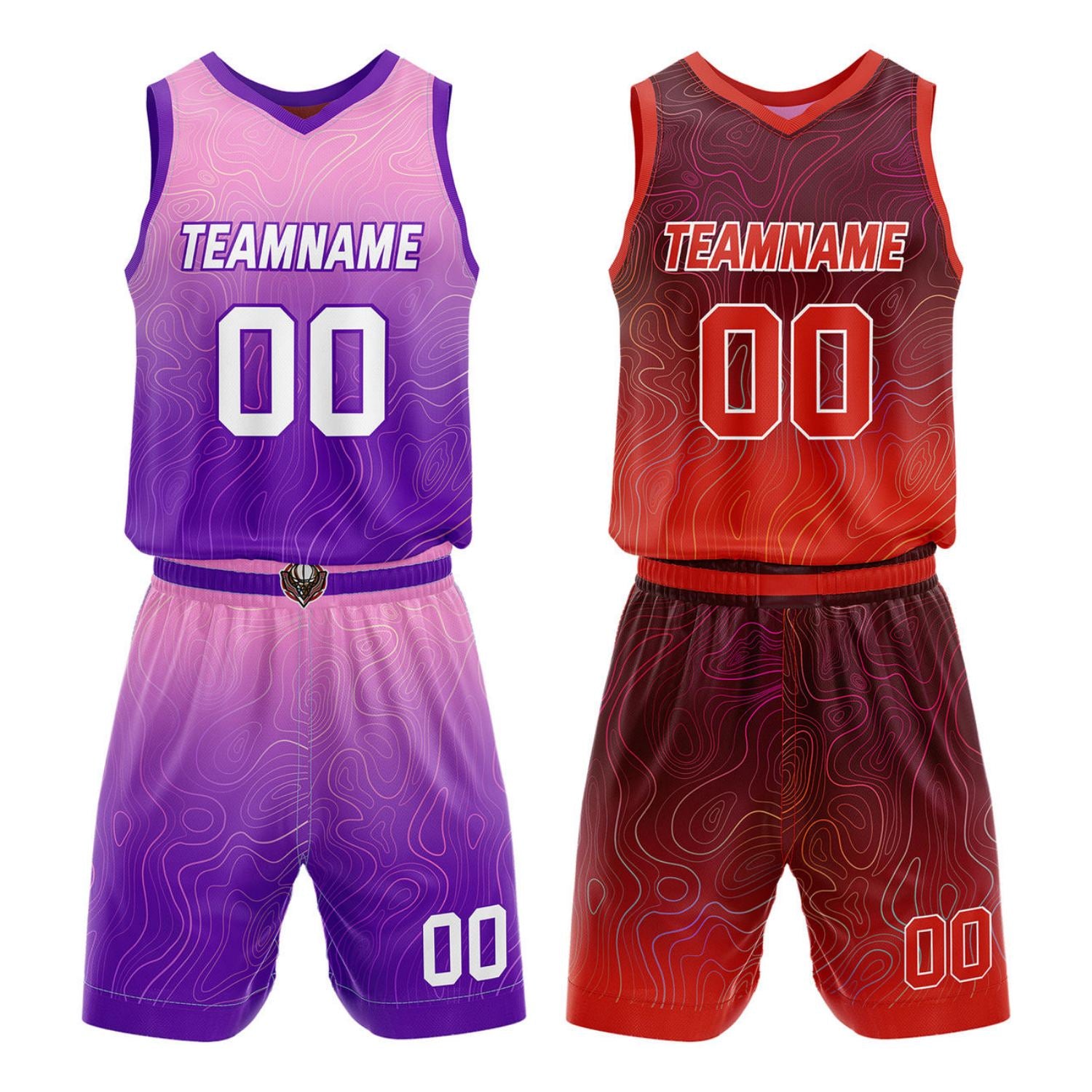Custom Reversible Pink-Purple & Red Gradient Wave Basketball Jersey Set - Personalized Team Name, Number & LOGO | Vosoli
