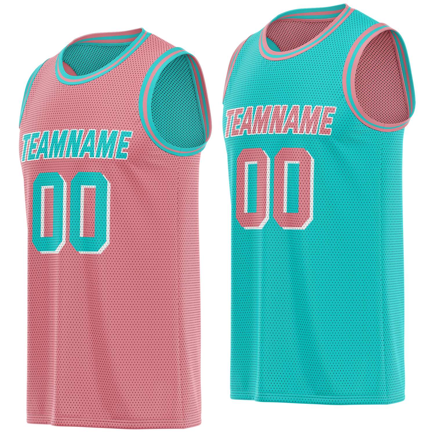 Custom reversible pink teal basketball jersey, personalized team name number Logo breathable Mesh sports top for men women youth game practice - Vosoli
