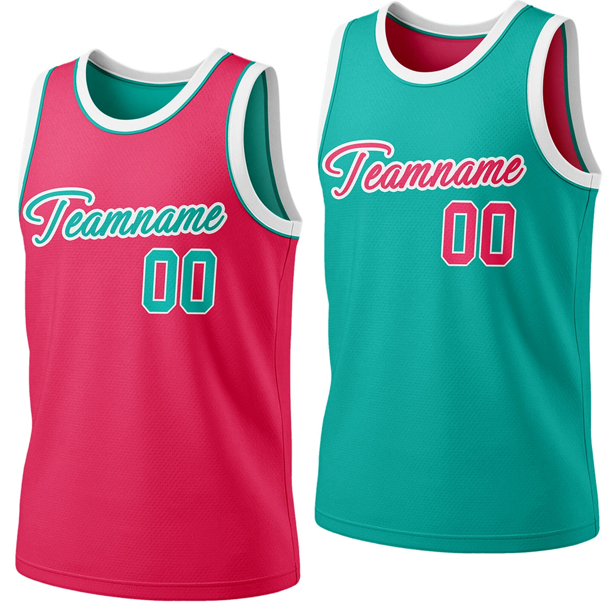 Custom reversible pink &amp; teal basketball jersey, personalized script team name number Logo breathable sports top for men women youth Adult game practice - Vosoli