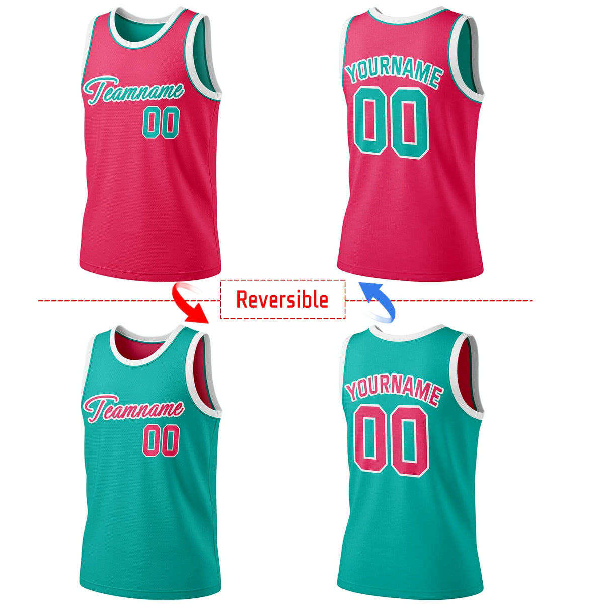 Custom Reversible Pink & Teal Basketball Jersey | Personalized Team Jersey | Vosoli