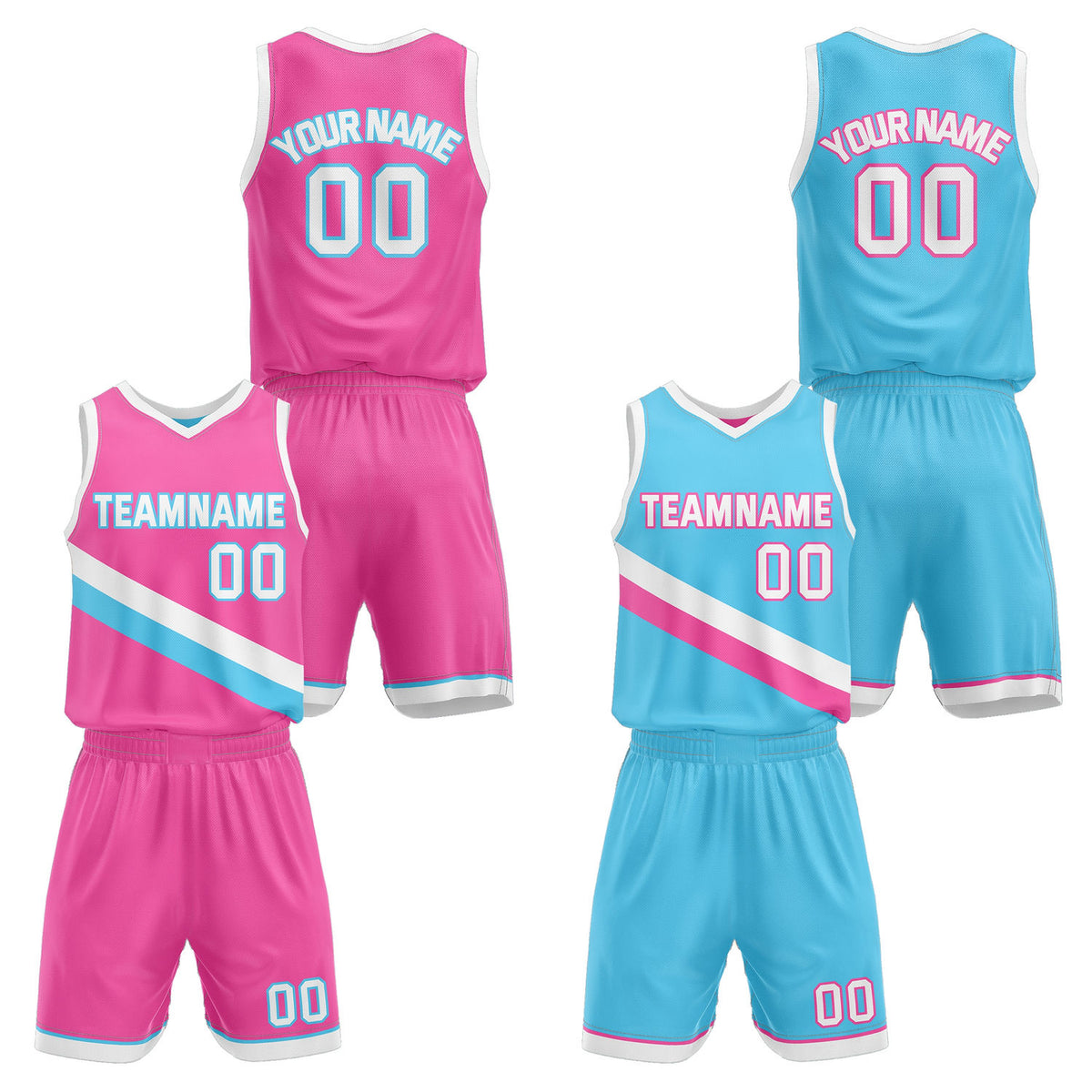 Custom Reversible Pink Turquoise Basketball Uniform Set | Team &amp; Player Name - Vosoli