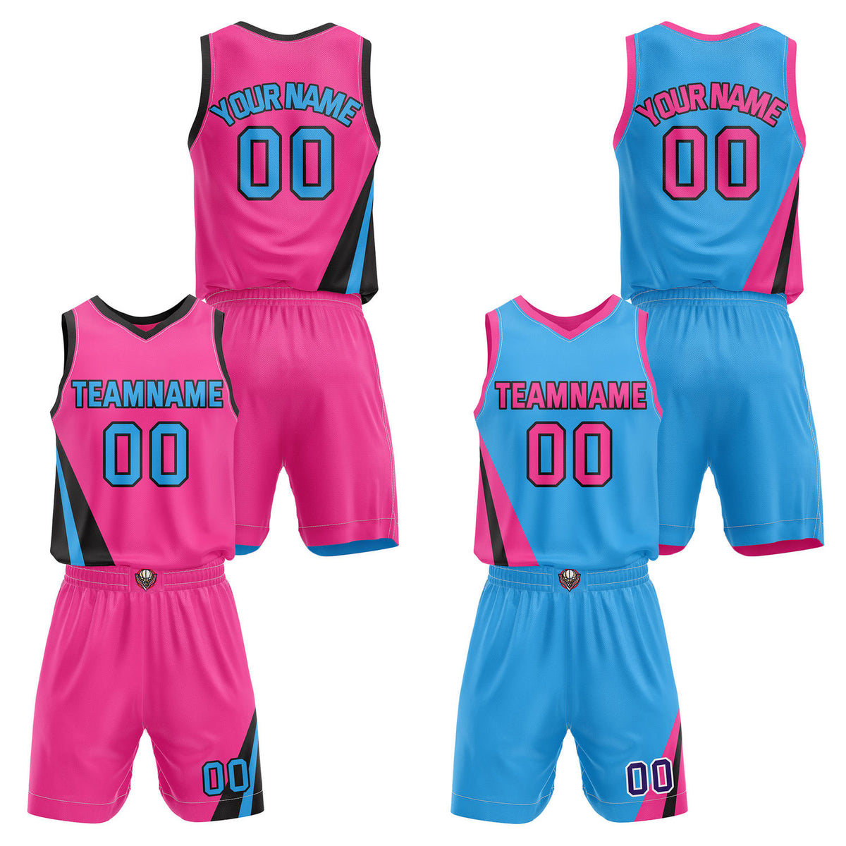 Custom Reversible Pink Turquoise Basketball Uniform Set | Team &amp; Player Name - Vosoli