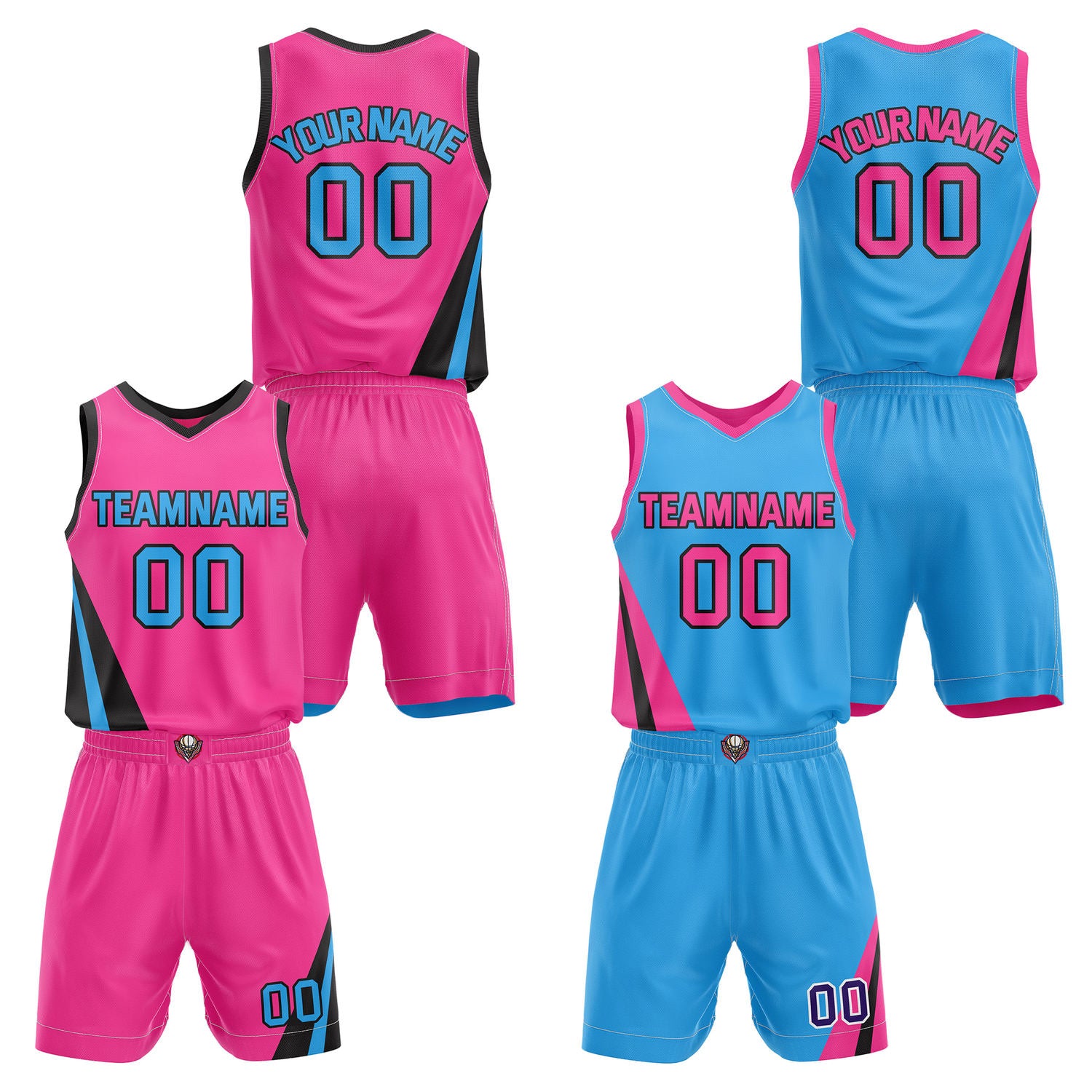 Custom Reversible Pink Turquoise Basketball Uniform Set | Team & Player Name - Vosoli