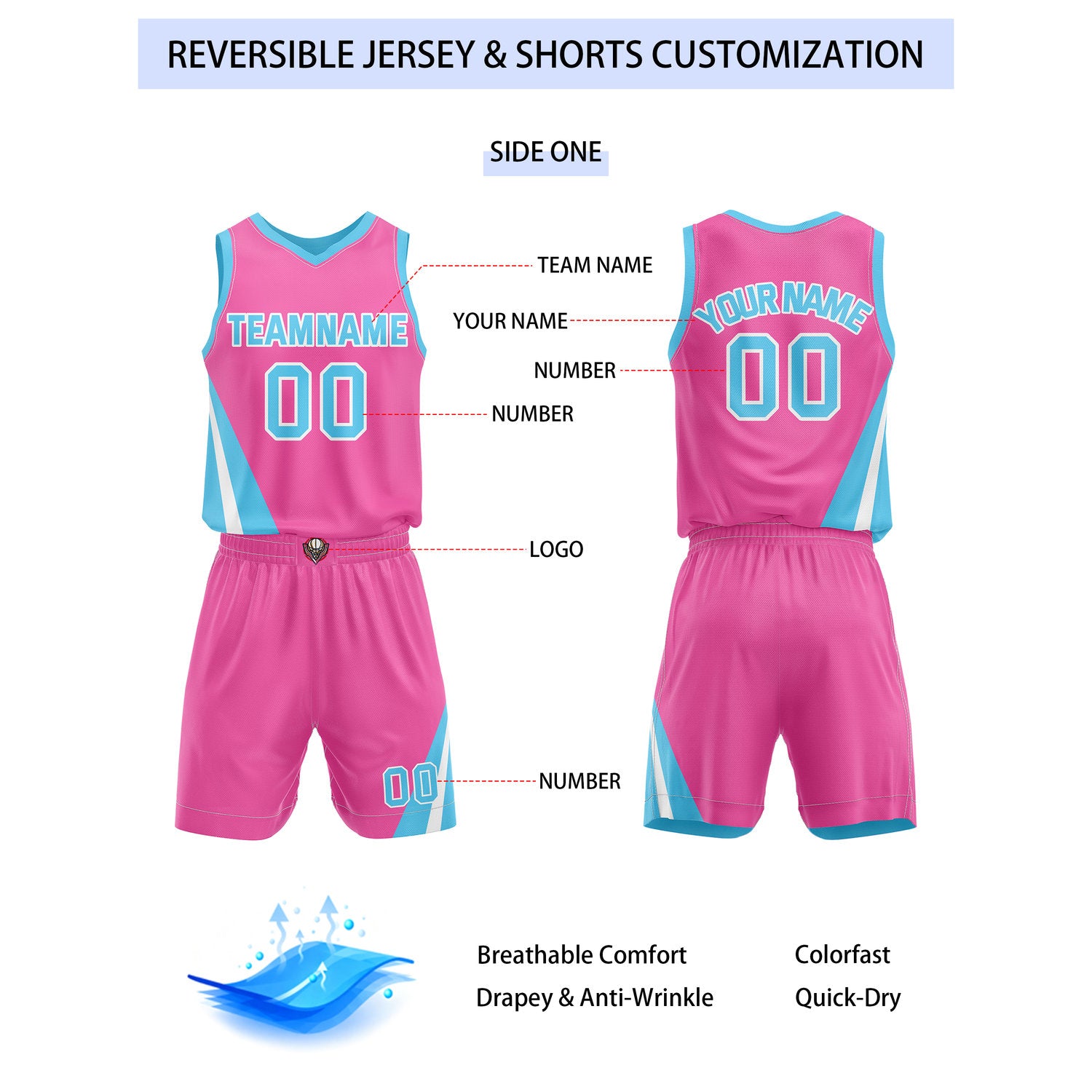 Custom Reversible Turquoise Orange Basketball Uniform Set | Team & Player Name - Vosoli