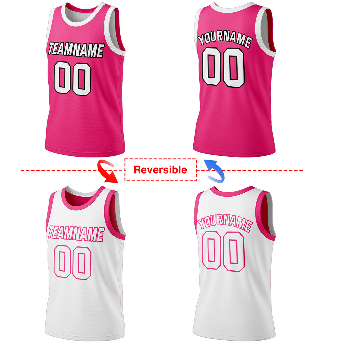 Custom Reversible Pink & White Basketball Jersey | Personalized Team Jersey | Vosoli