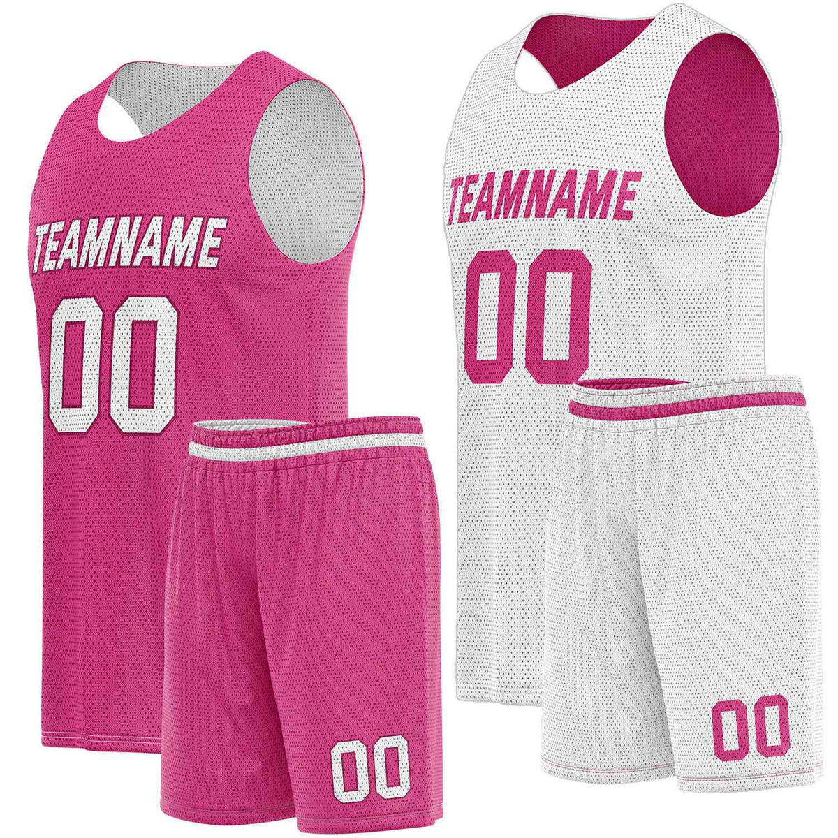 Custom Reversible Pink White Basketball Uniform Set | Team Name &amp; Number - Vosoli
