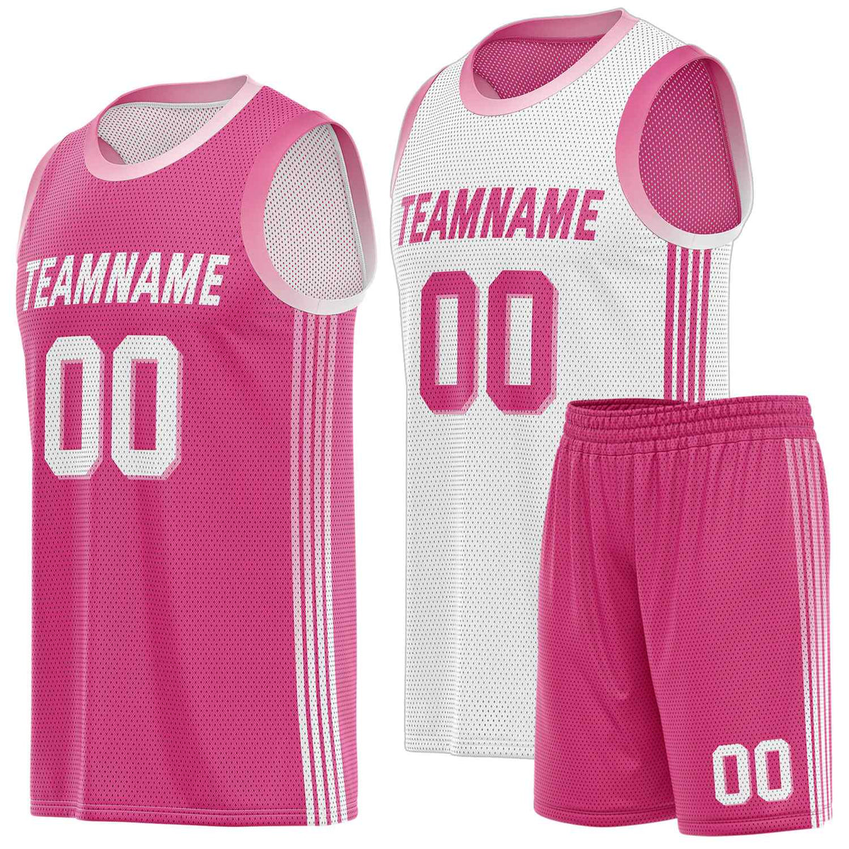 Custom Reversible Pink White Basketball Uniform Set | Team &amp; Player Name - Vosoli