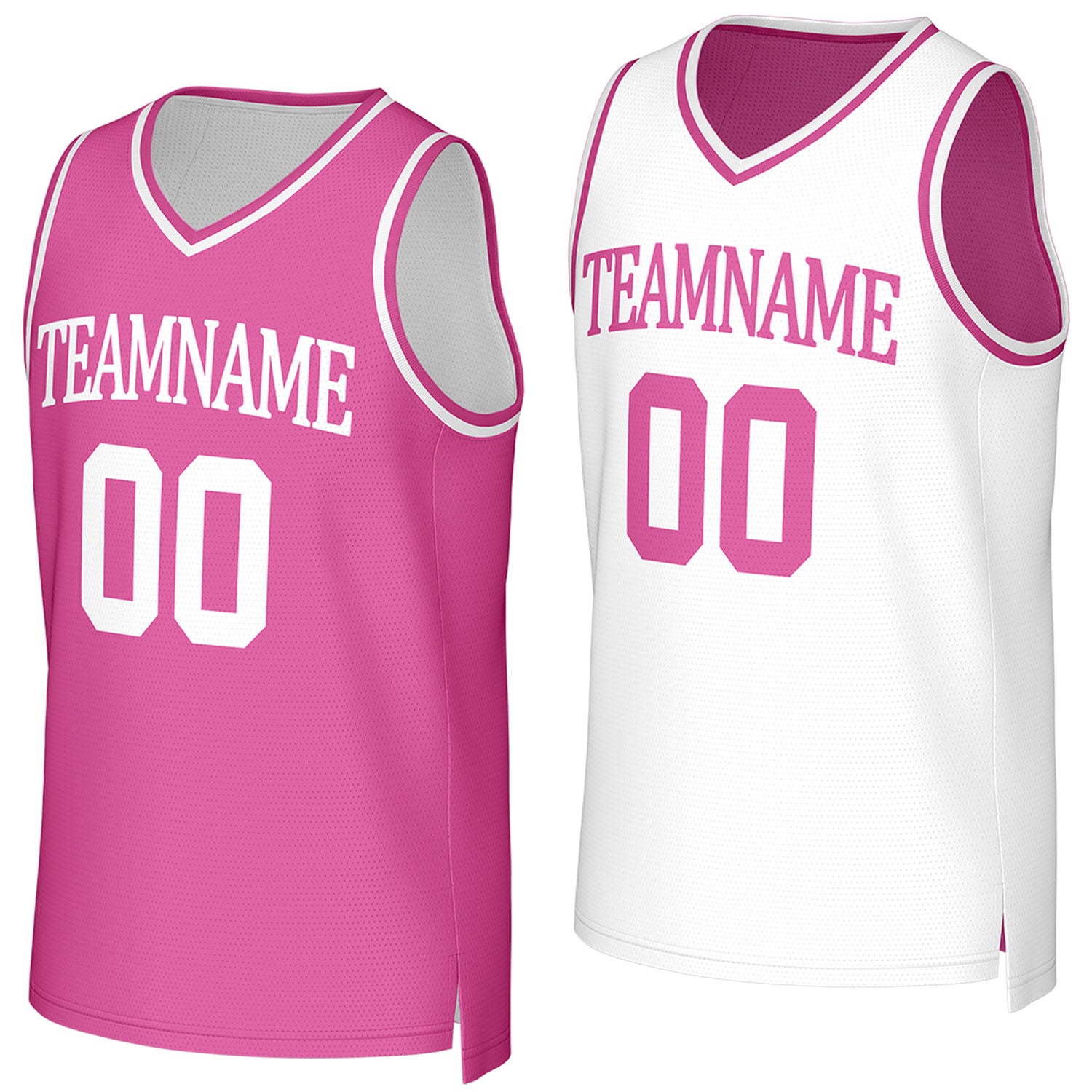 Custom reversible pink white basketball jersey, personalized team name number Logo breathable Mesh sports top for men women youth game practice - Vosoli