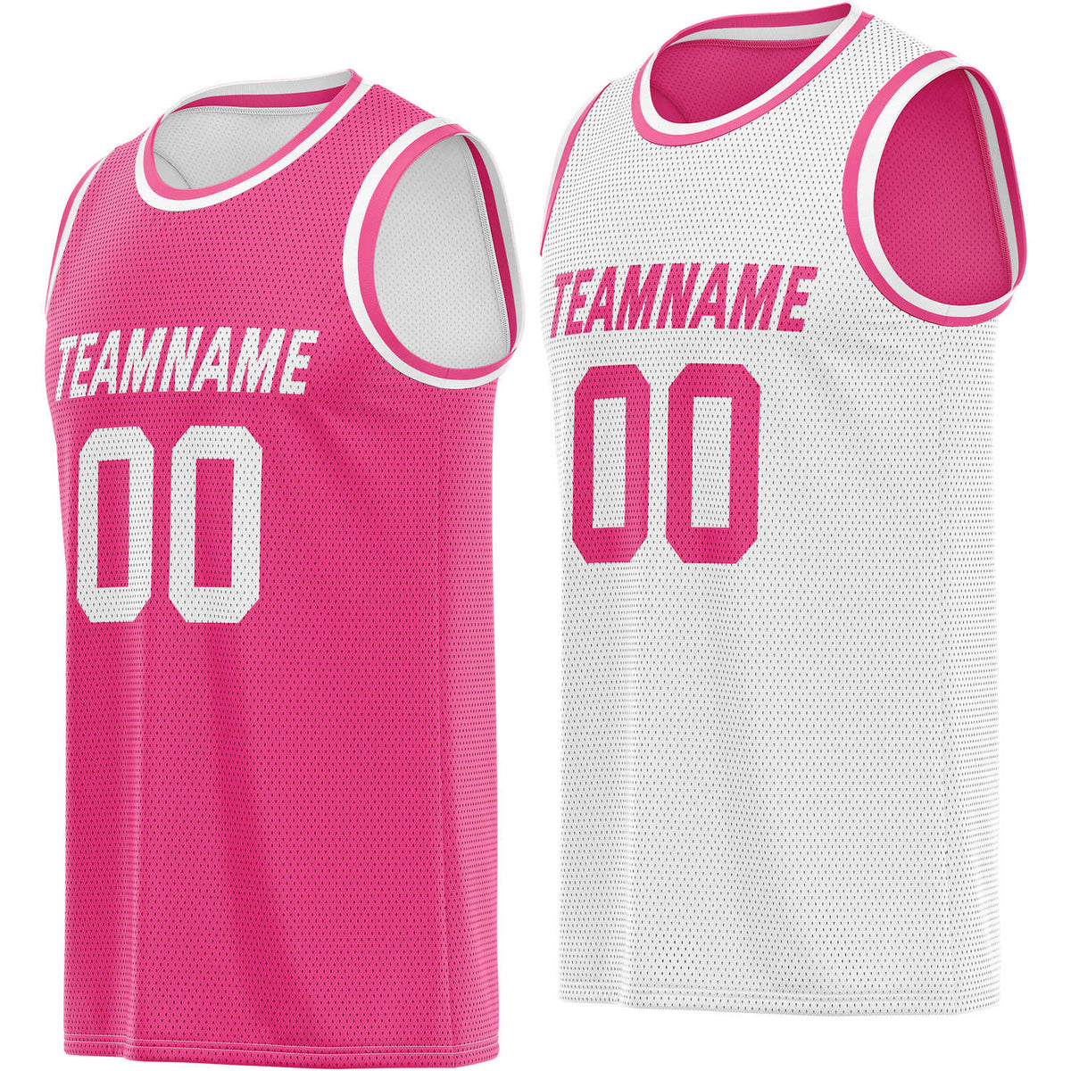 Custom reversible pink white basketball jersey, personalized team name number Logo breathable Mesh sports top for men women youth game practice - Vosoli