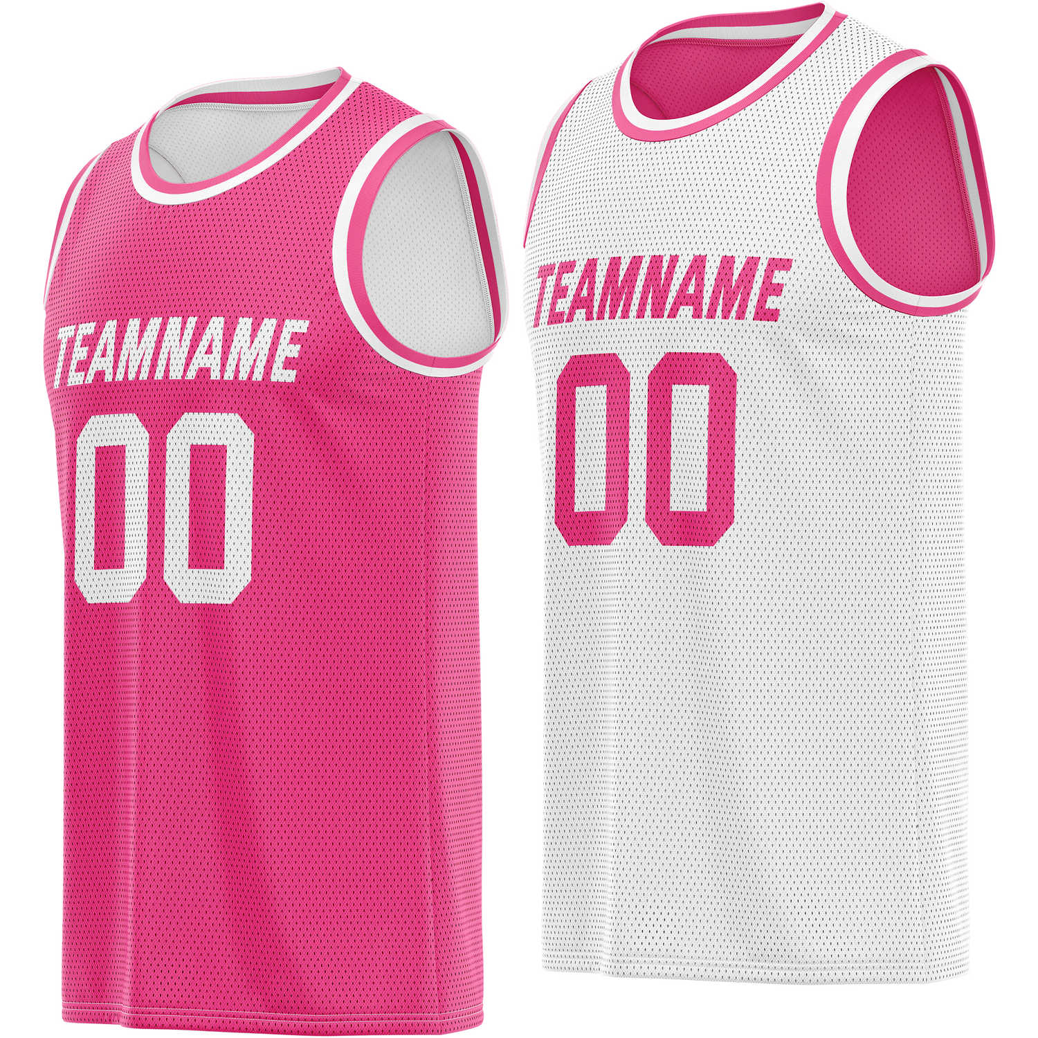 Custom reversible pink white basketball jersey, personalized team name number Logo breathable Mesh sports top for men women youth game practice - Vosoli