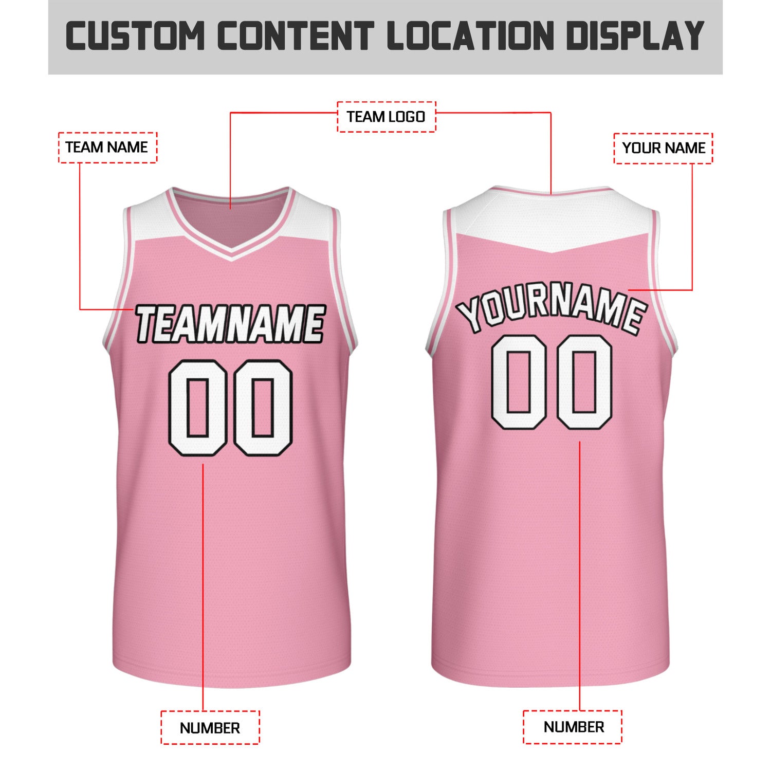 Custom reversible pink white basketball jersey, personalized team name number Logo breathable Mesh sports top for men women youth game practice - Vosoli