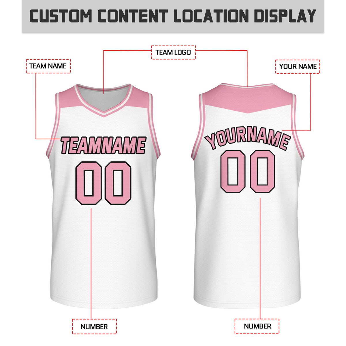 Custom Reversible Pink & White Mesh Basketball Jersey | Personalized Team Jersey | Vosoli