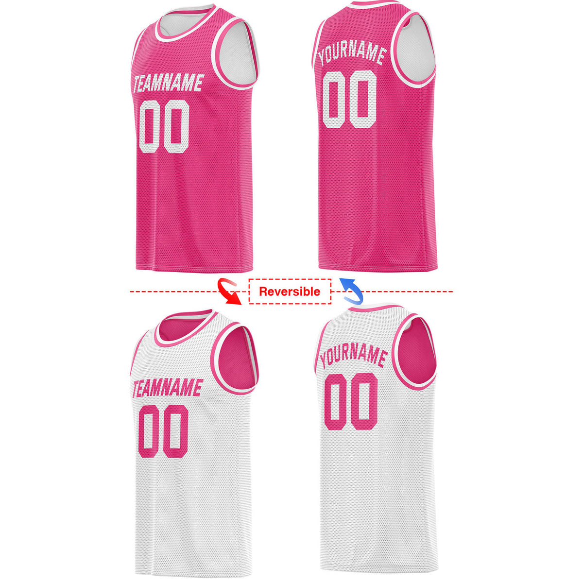 Custom Reversible Pink & White Mesh Basketball Jersey | Personalized Team Jersey | Vosoli