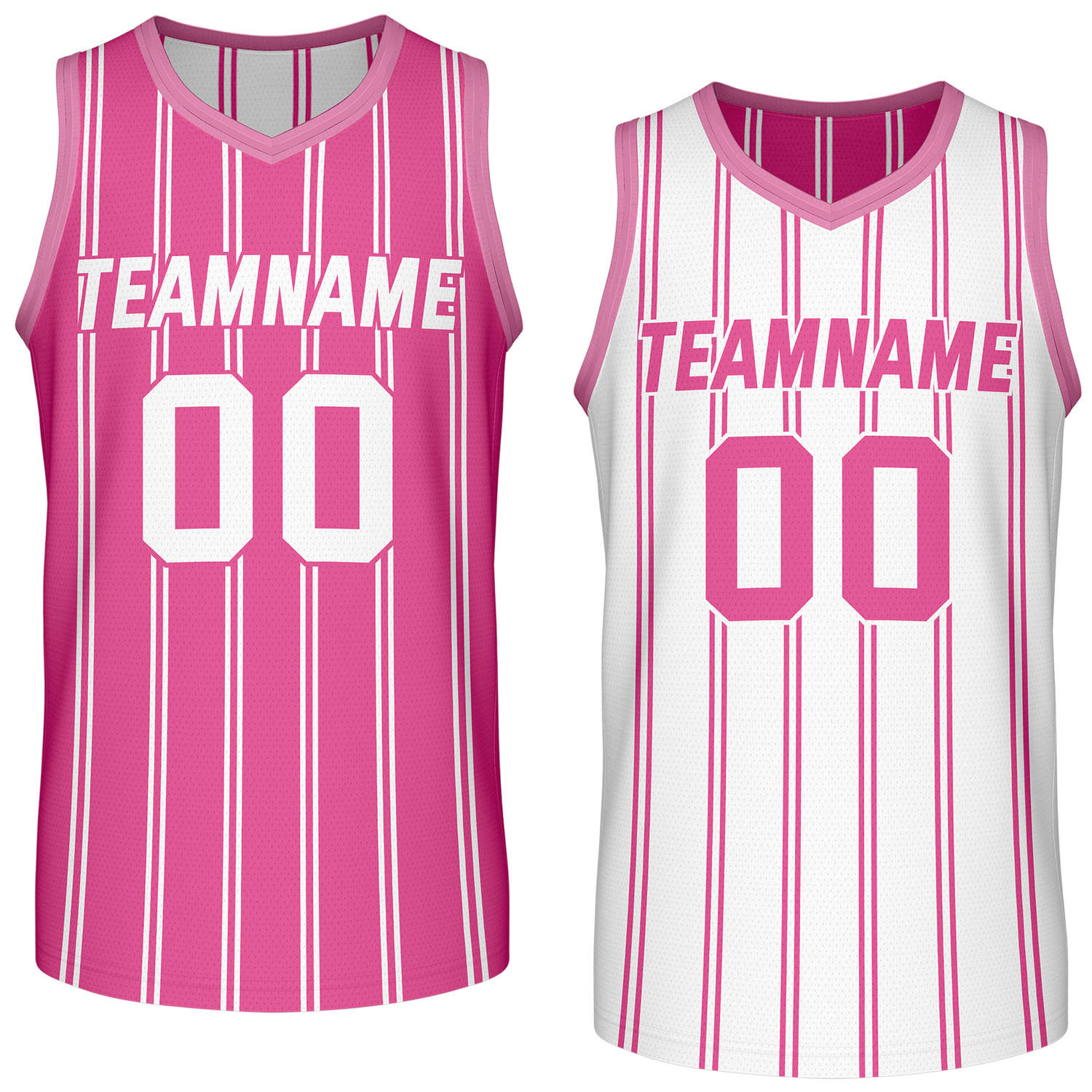 Custom Reversible Pink White Striped Basketball Jersey | Team Name & Number - Vosoli