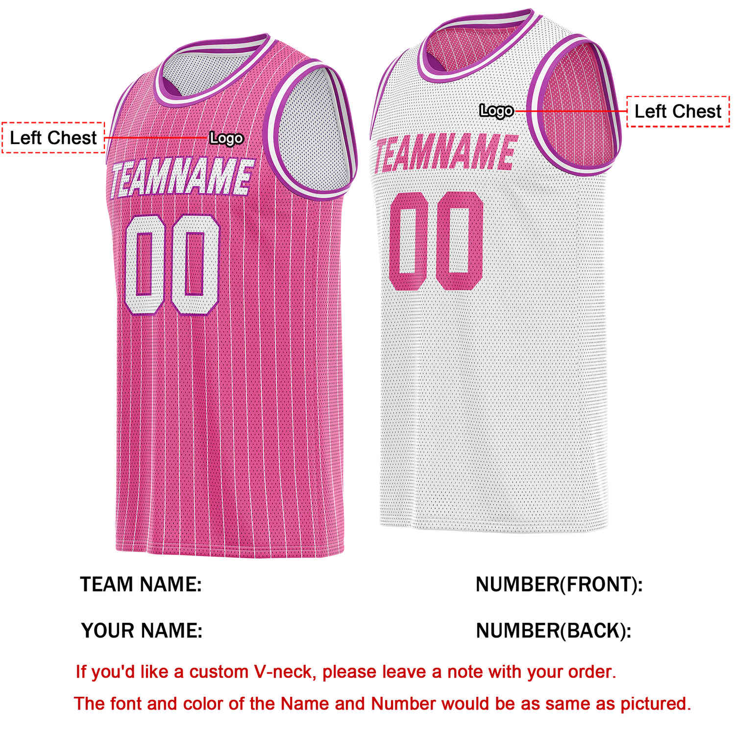 Custom Reversible Pink White Striped Mesh Basketball Jersey | Team & Player Name - Vosoli
