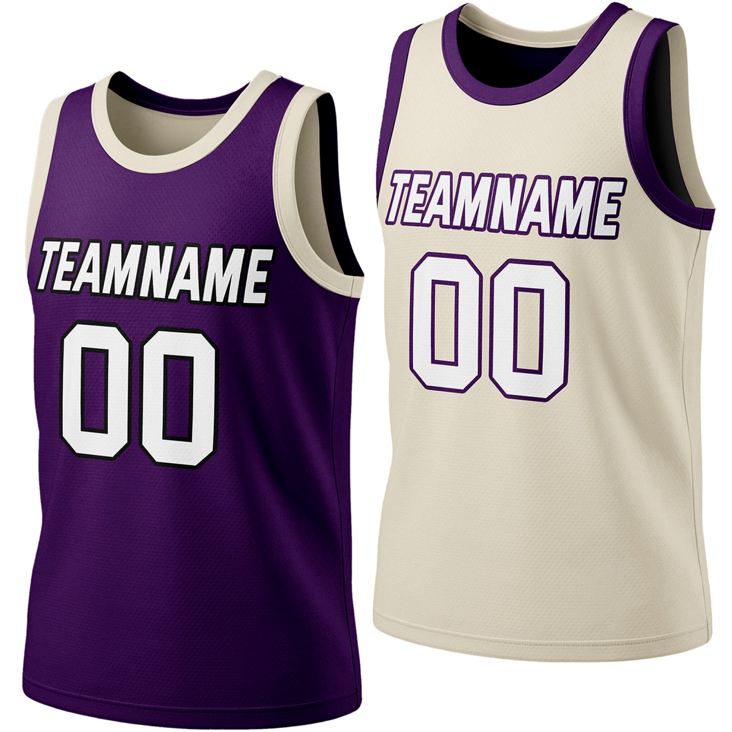 Custom reversible purple & beige basketball jersey, personalized team name number logo, breathable mesh fabric sports top for men women youth Adult game practice - Vosoli