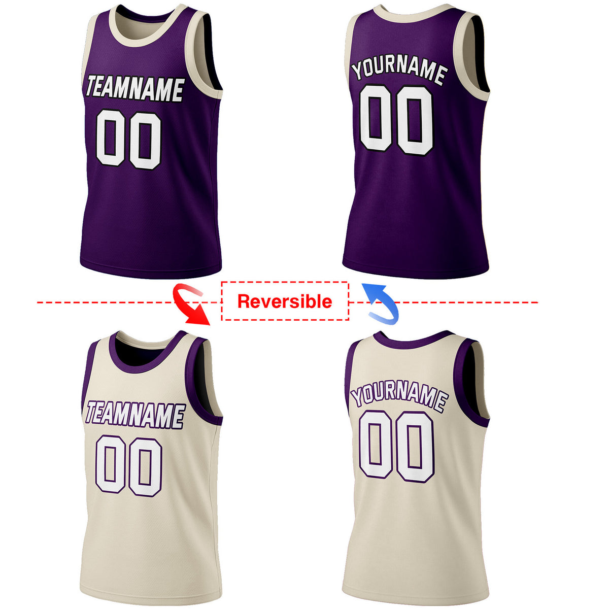 Custom Reversible Purple & Beige Basketball Jersey | Personalized Team Jersey | Vosoli