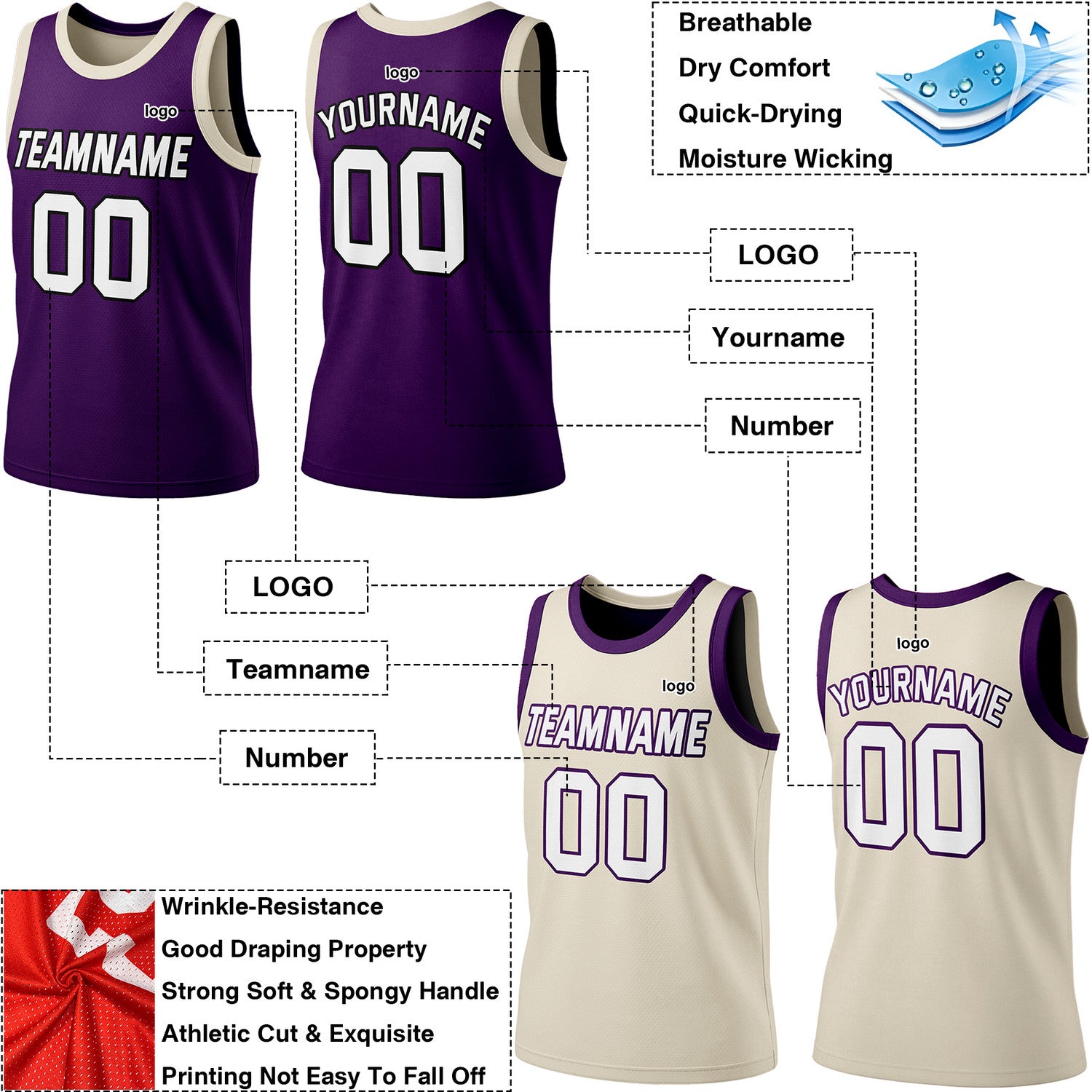 Custom Reversible Purple & Beige Basketball Jersey | Personalized Team Jersey | Vosoli