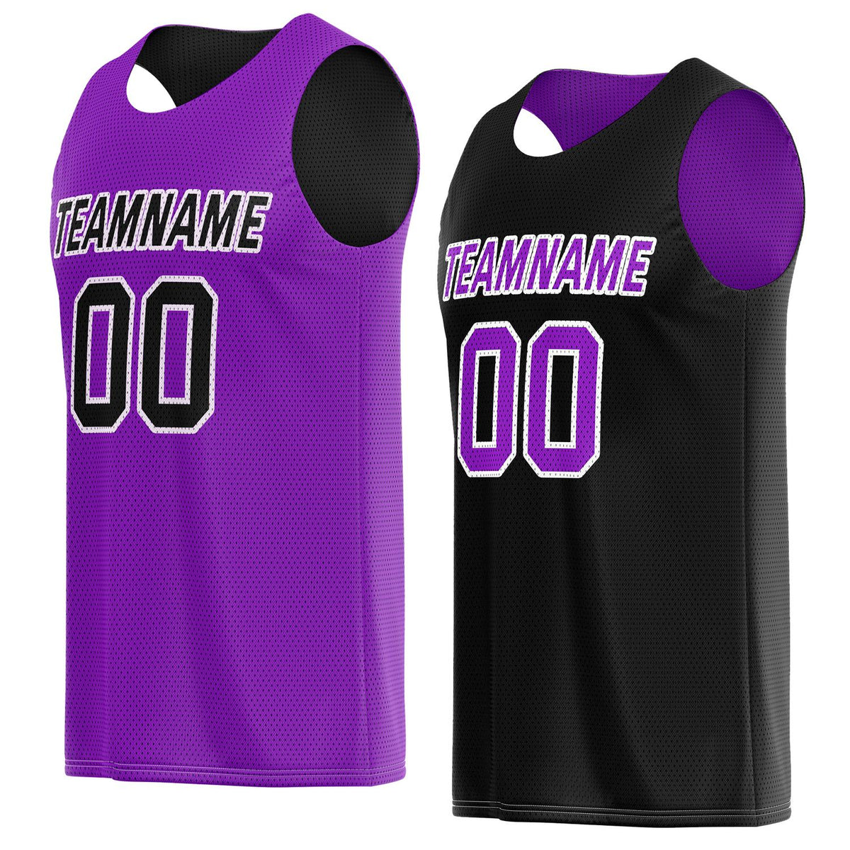 Custom reversible purple &amp; black basketball jersey, personalized team name number logo breathable mesh sports top for men women youth game practice wear - Vosoli