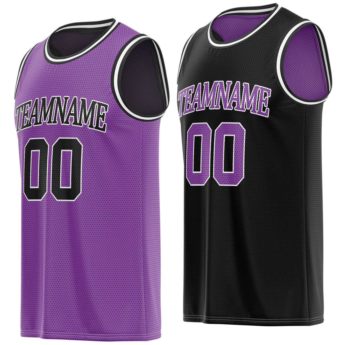 Custom reversible purple &amp; black basketball jersey, personalized team name number logo breathable mesh sports top for men women youth game practice - Vosoli