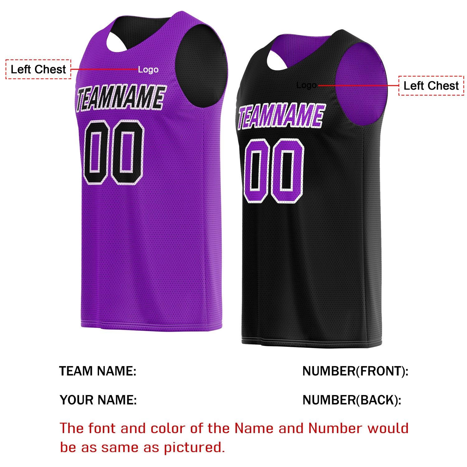 Custom Reversible Purple & Black Basketball Jersey | Personalized Team Name & Number - Vosoli