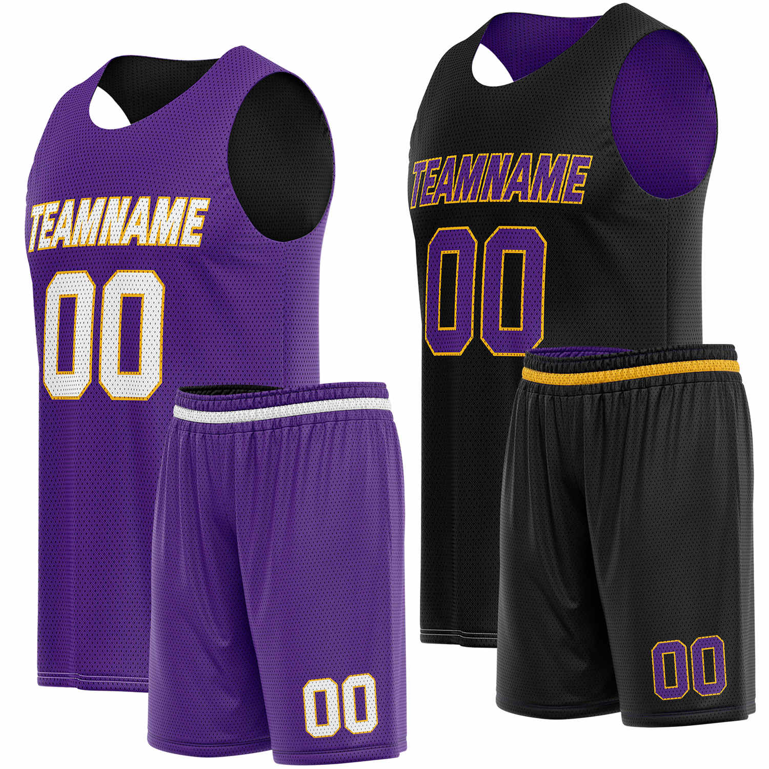 Custom Reversible Purple Black Basketball Uniform Set | Team Name & Number - Vosoli