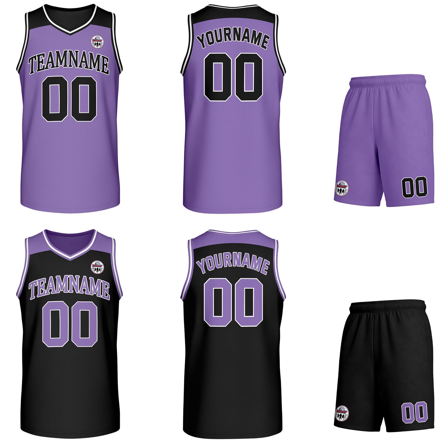Custom reversible purple & black basketball uniform set, personalized with team name number and logo, breathable mesh fabric for men women youth game practice - Vosoli