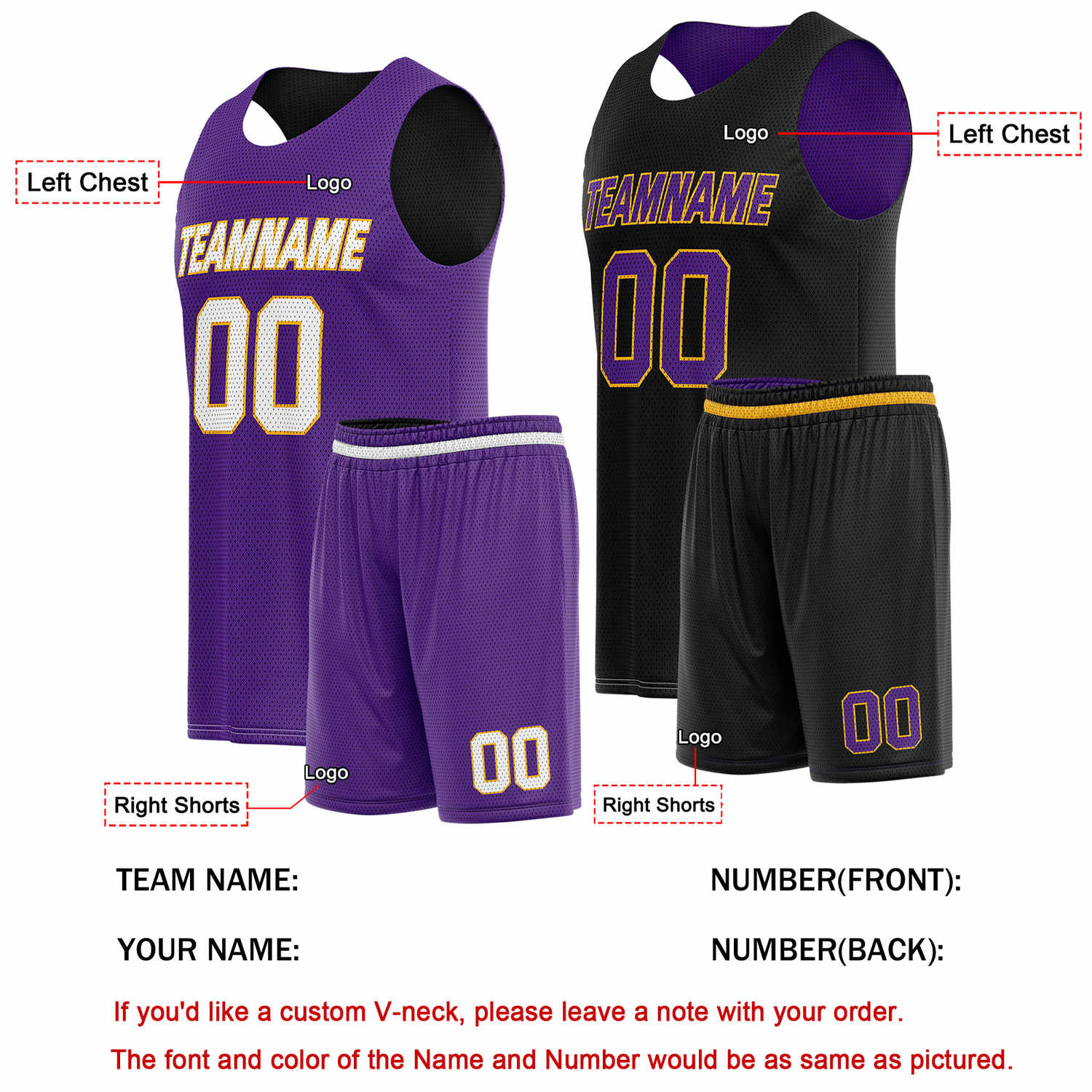Custom Reversible Purple Black Basketball Uniform Set | Team Name & Number - Vosoli