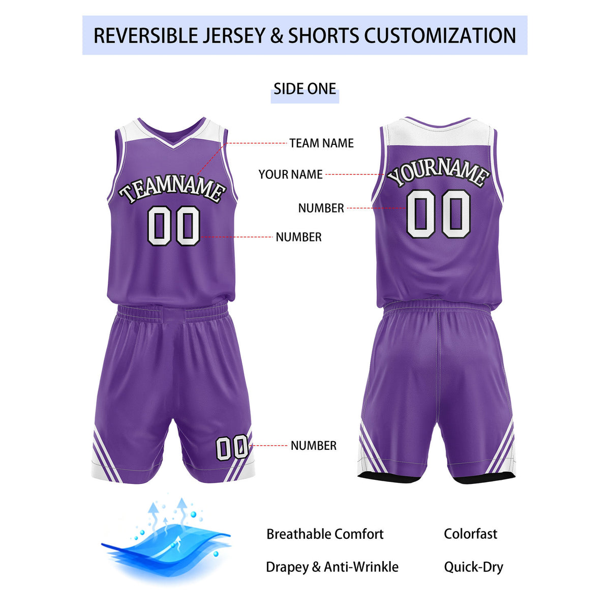 Custom Reversible Purple Black Basketball Uniform Set | Team Name & Number - Vosoli