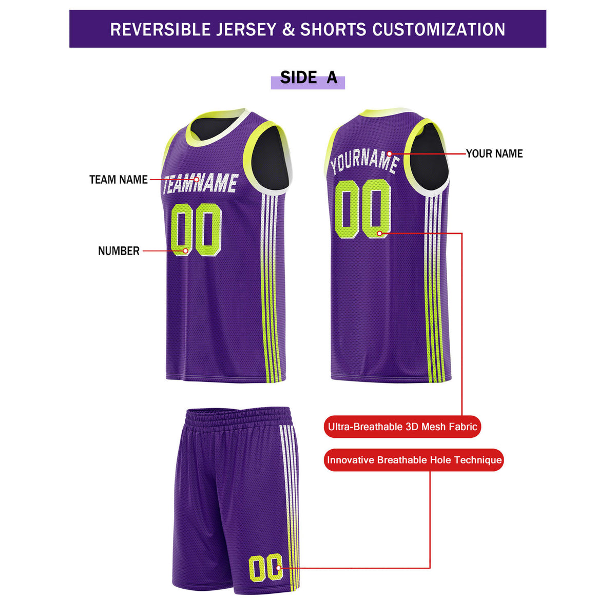 Custom Reversible Purple Black Basketball Uniform Set | Team & Player Name - Vosoli