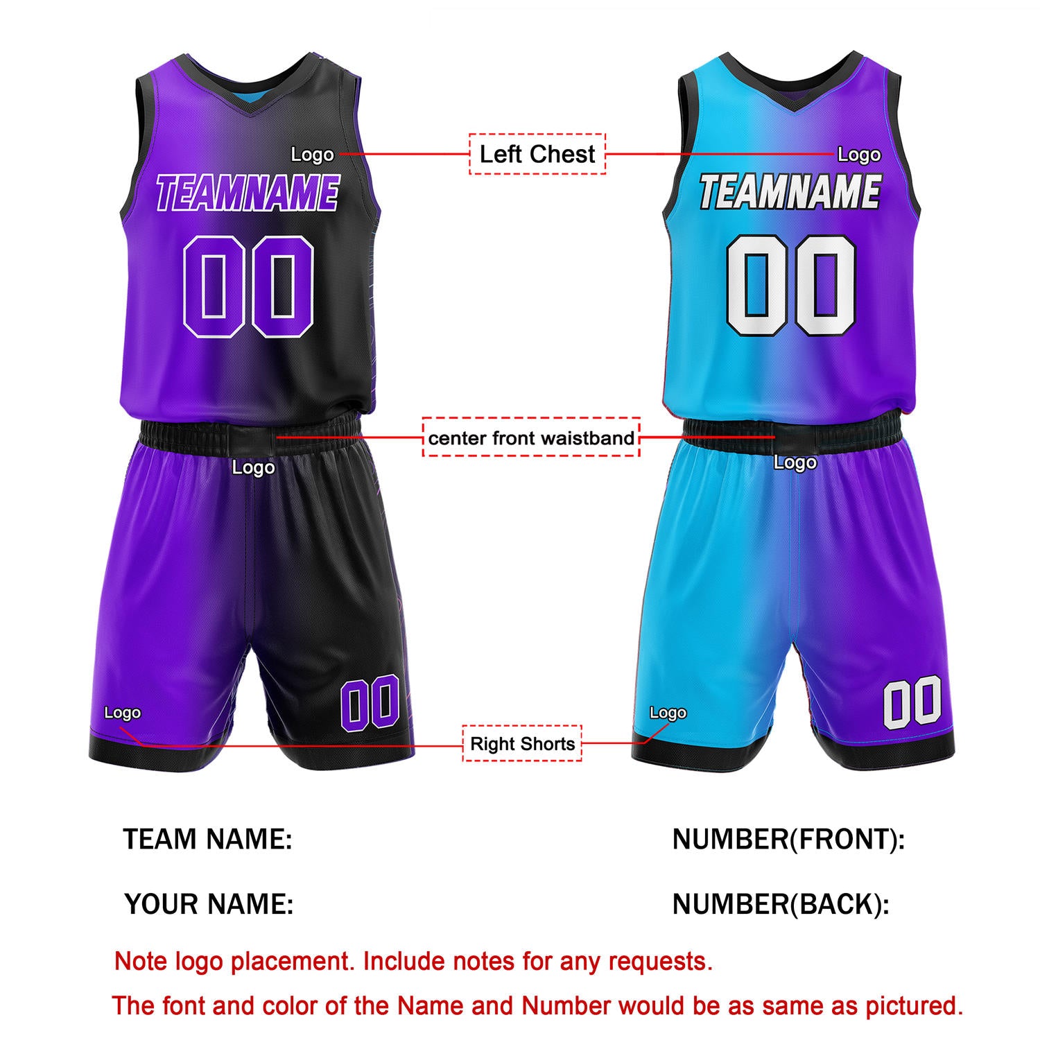 Custom Reversible Purple Black Cyan Basketball Uniform Set | Team & Player Name - Vosoli